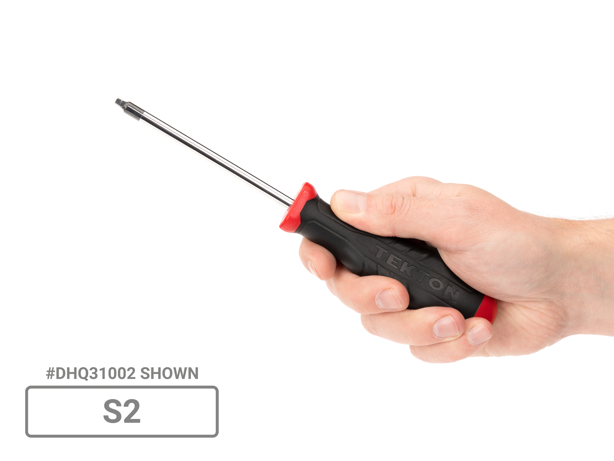Person holding Tekton s2 screwdriver. Item #DHQ31002