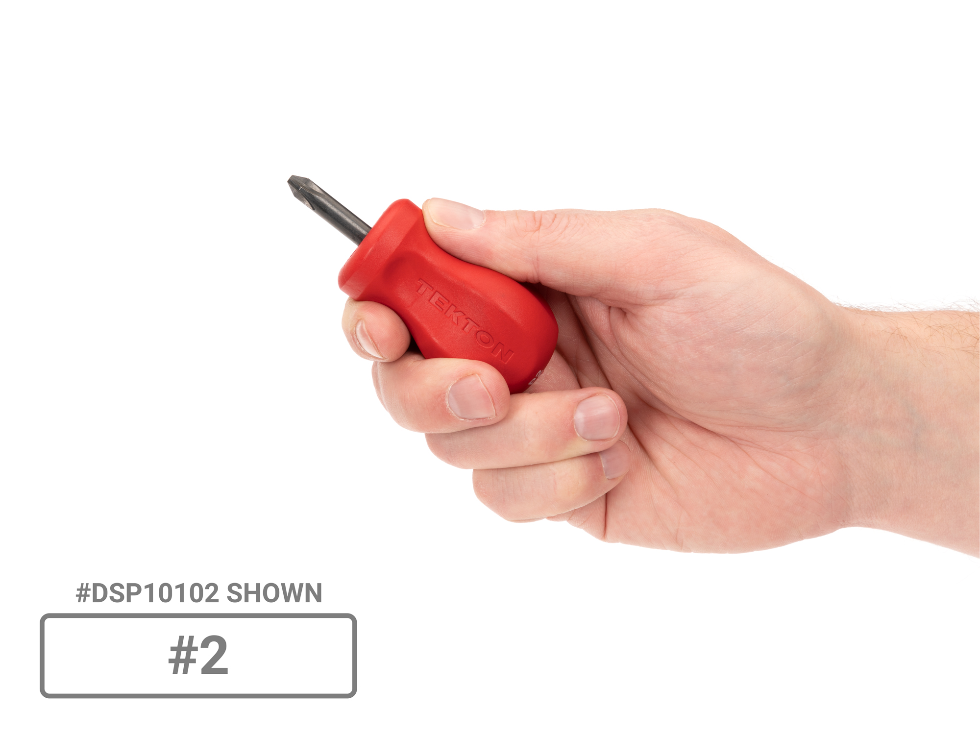 Person holding Tekton #2 screwdriver. Item #DSP10102