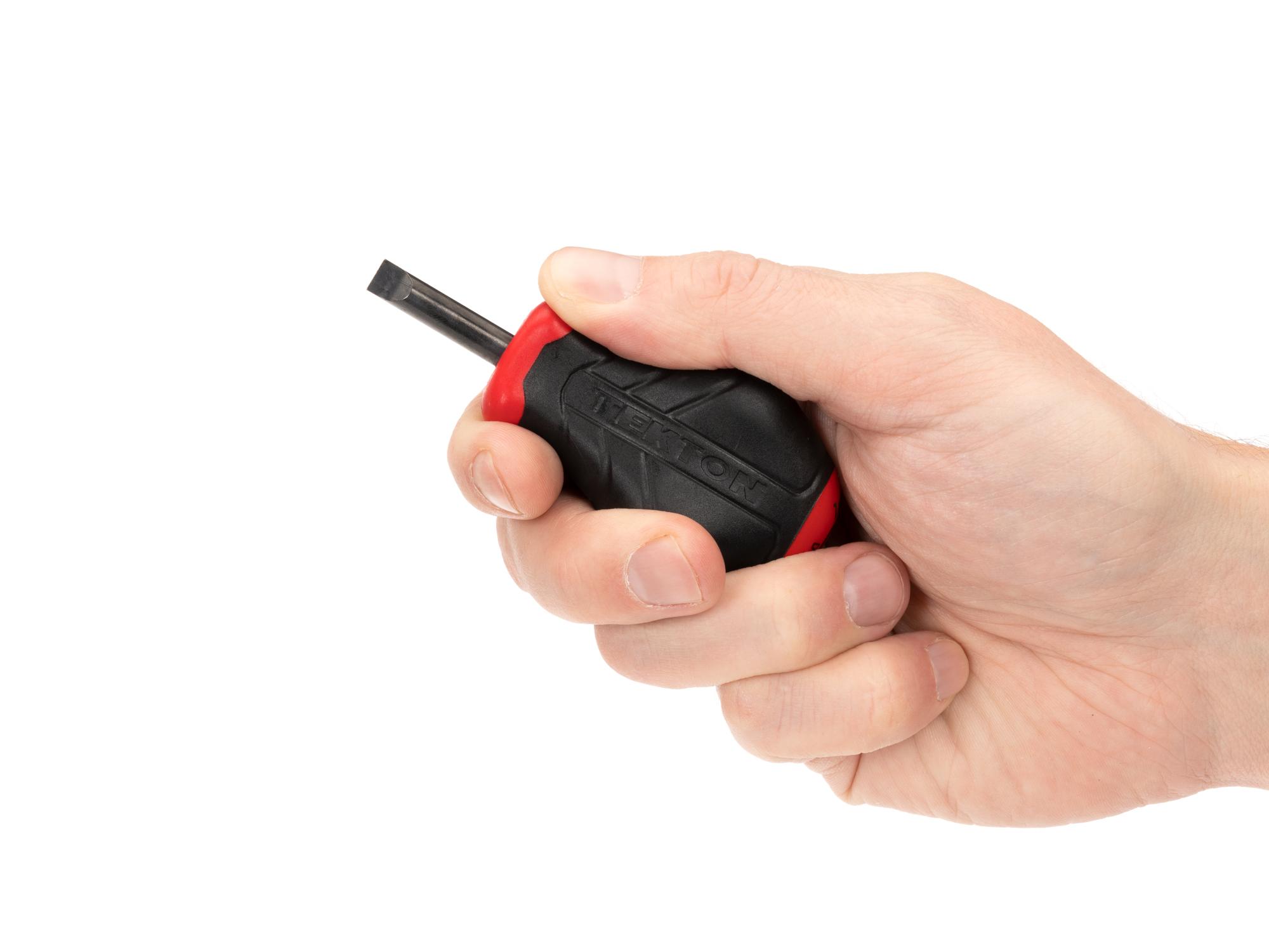 Person holding Tekton 1 1/2 inch screwdriver. Item #DHE10250