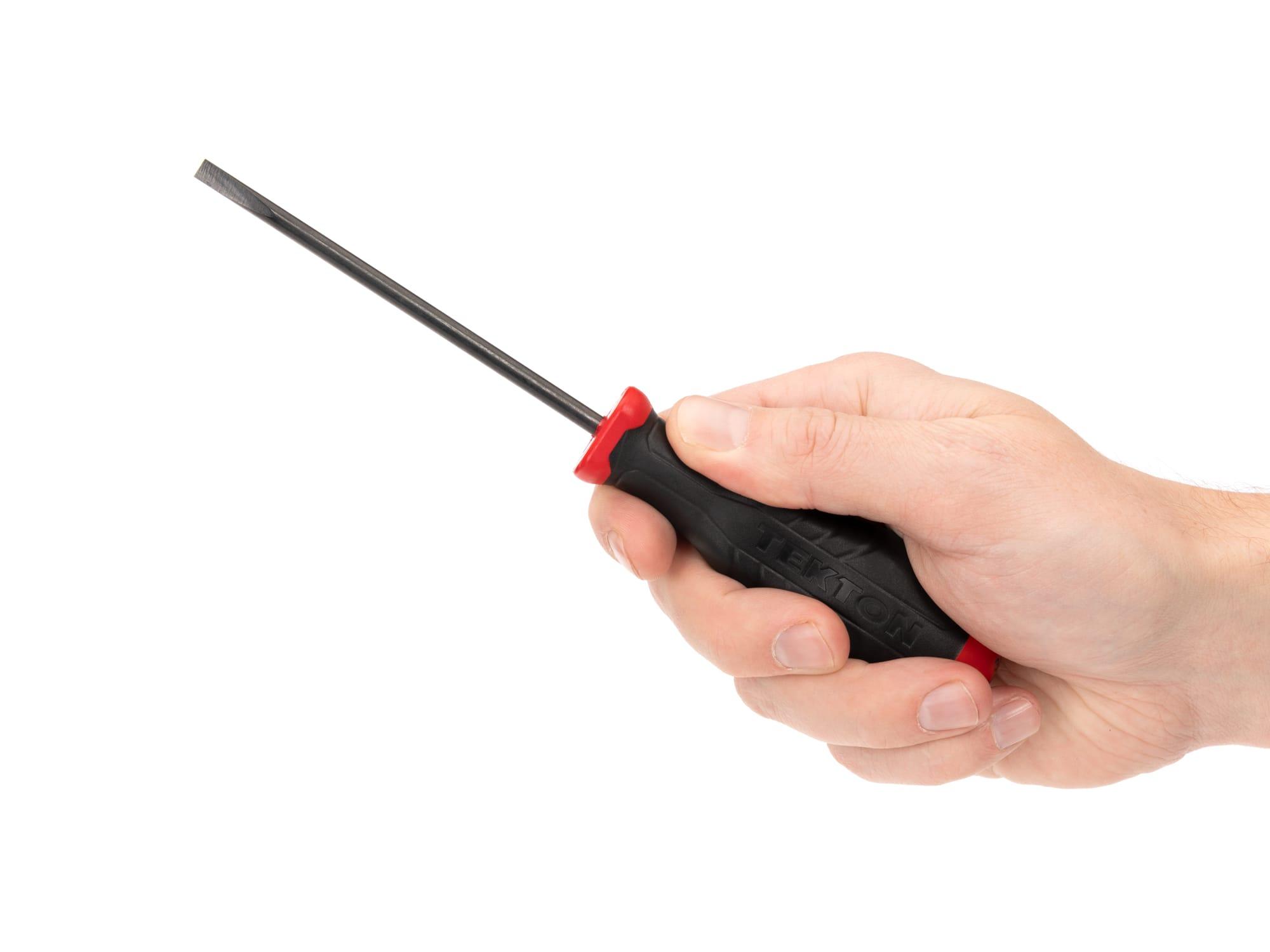 Person holding Tekton 4 inch screwdriver. Item #DHE11188