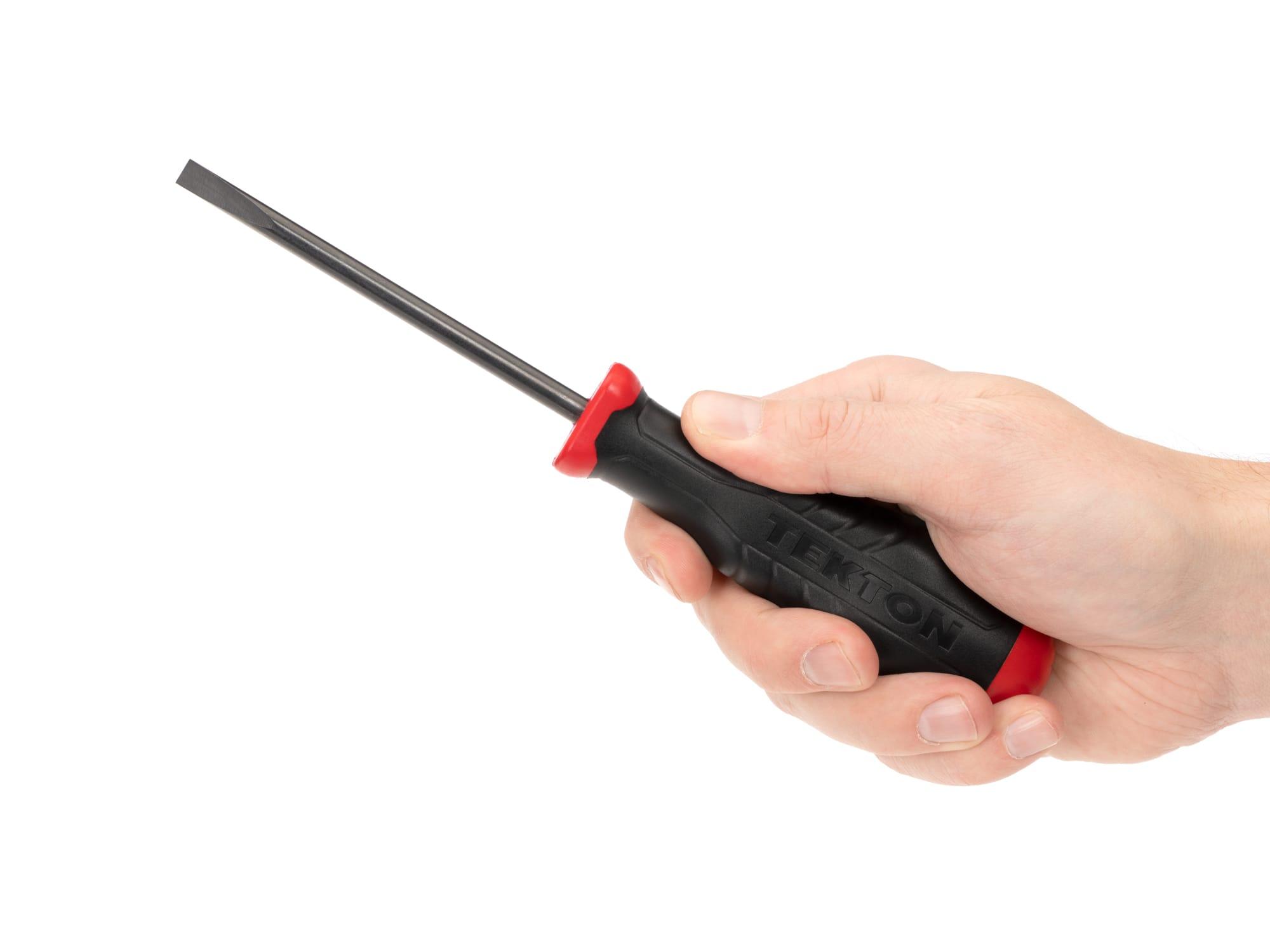 Person holding Tekton 4 inch screwdriver. Item #DHE11250