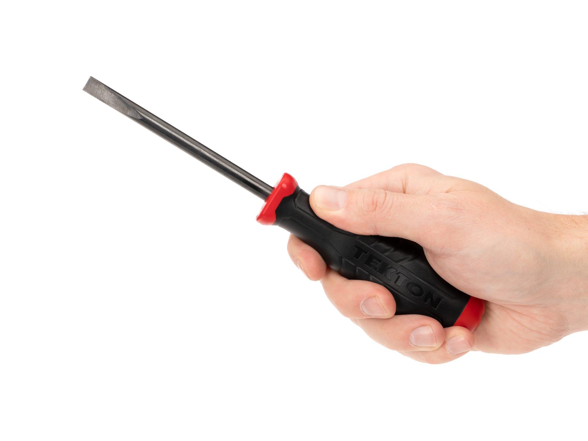 Person holding Tekton 4 inch screwdriver. Item #DHE11313