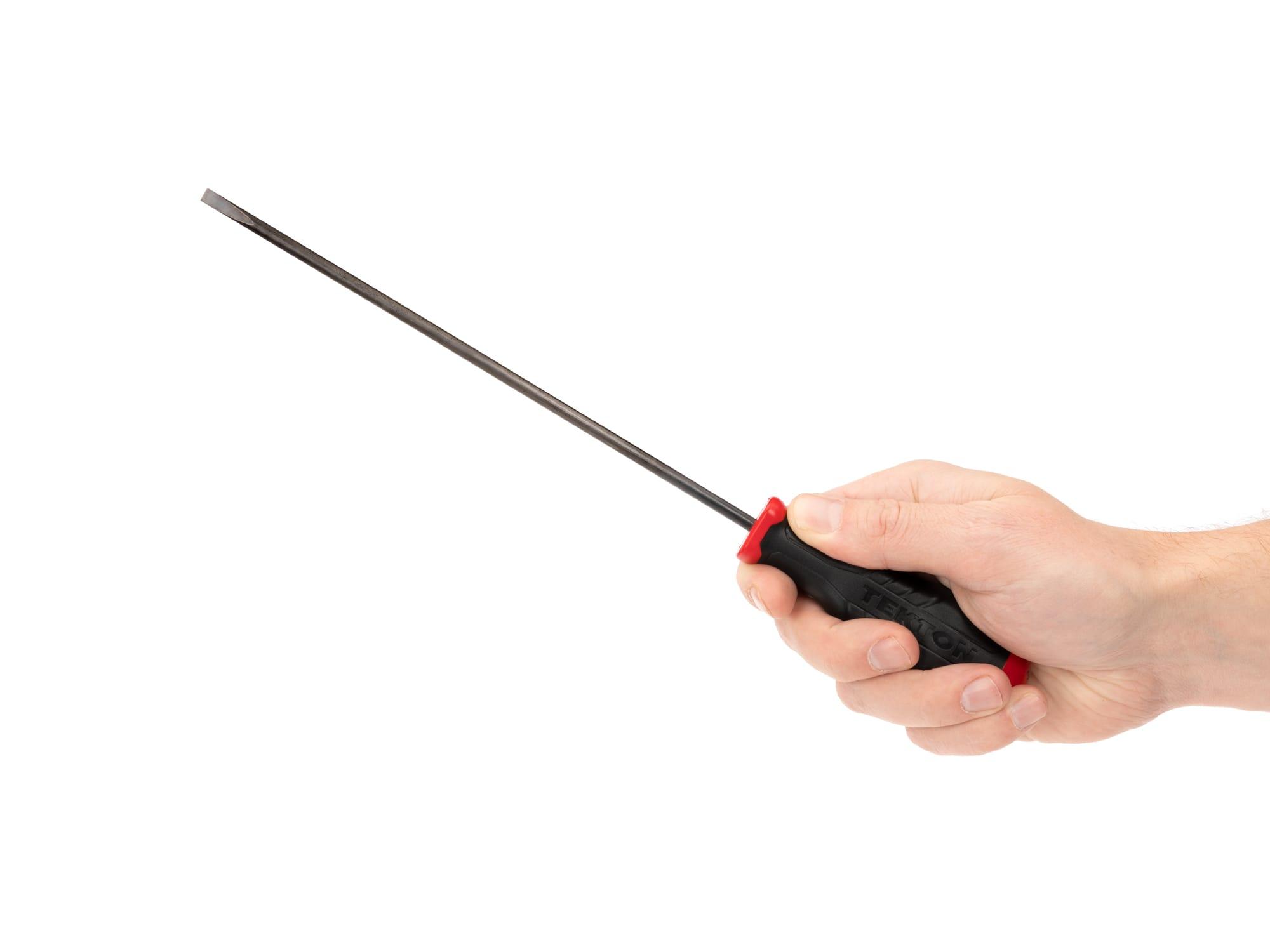 Person holding Tekton 8 inch screwdriver. Item #DHE14188