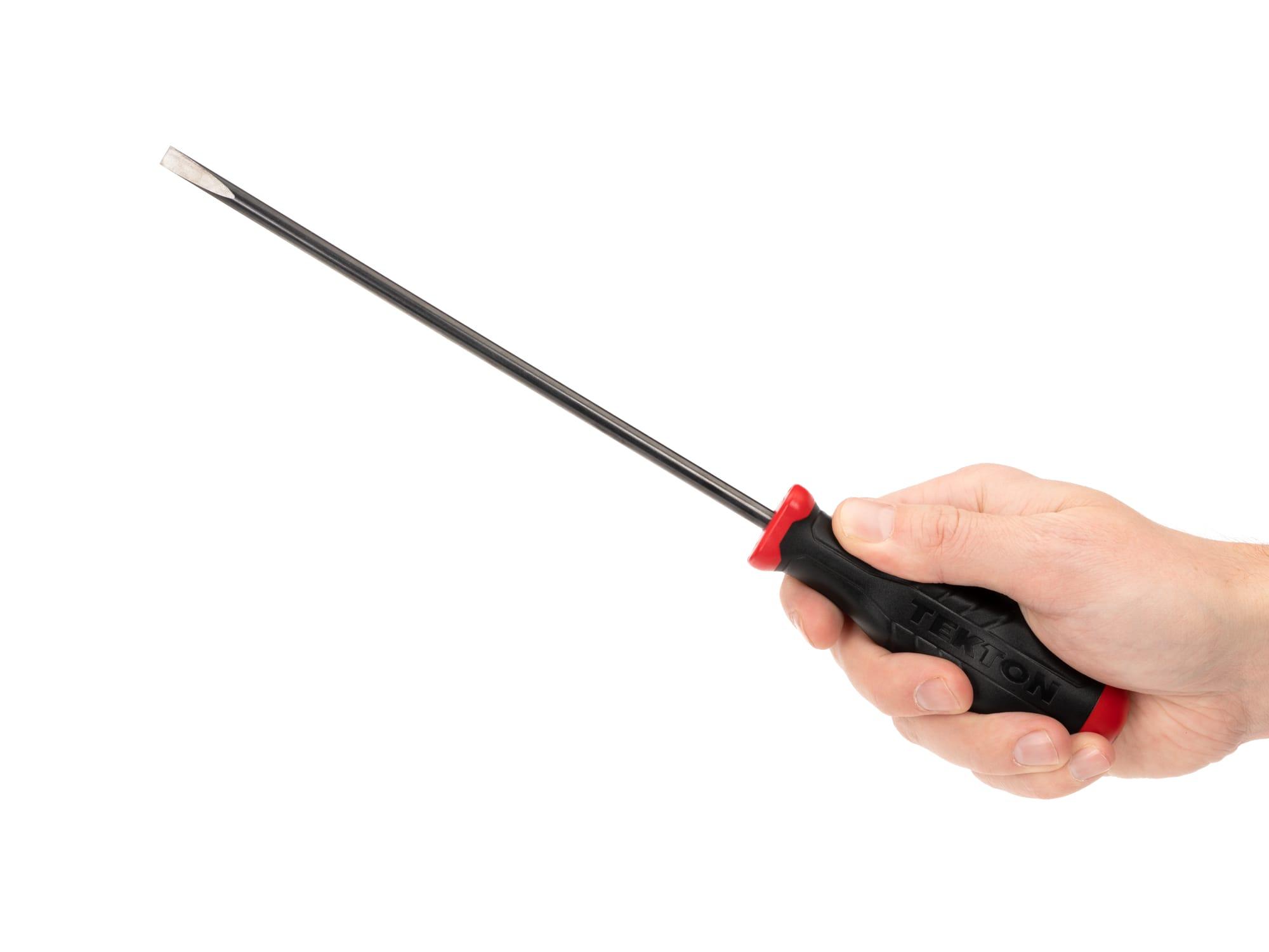 Person holding Tekton 8 inch screwdriver. Item #DHE14250
