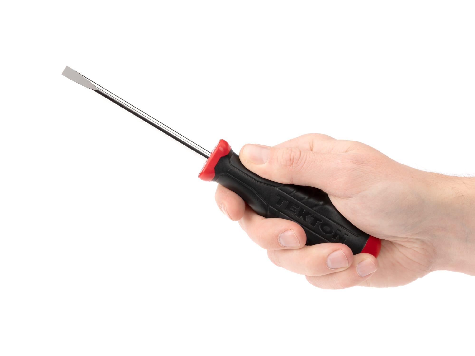 Person holding Tekton 4 inch screwdriver. Item #DHE31250