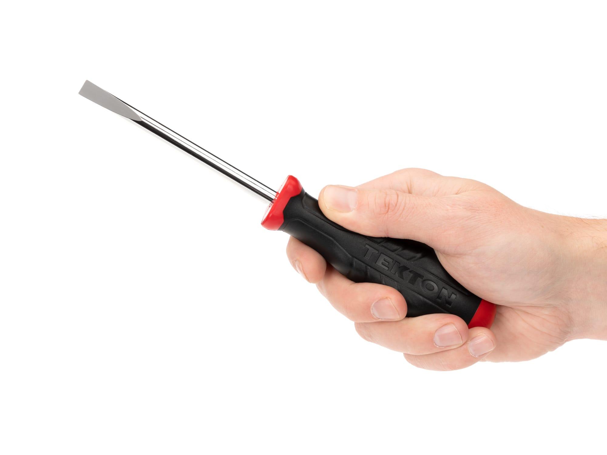Person holding Tekton 4 inch screwdriver. Item #DHE31313