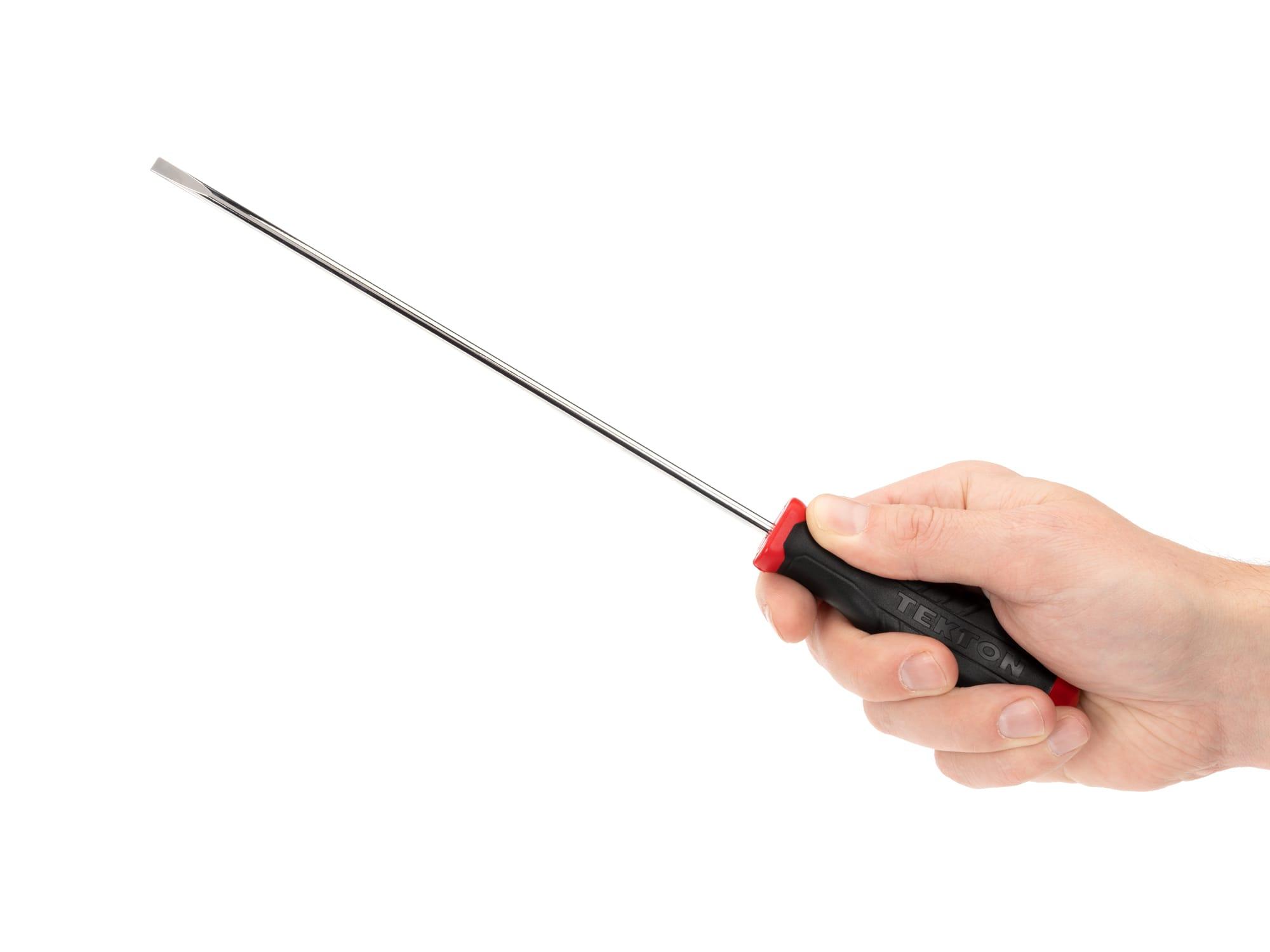 Person holding Tekton 8 inch screwdriver. Item #DHE34188