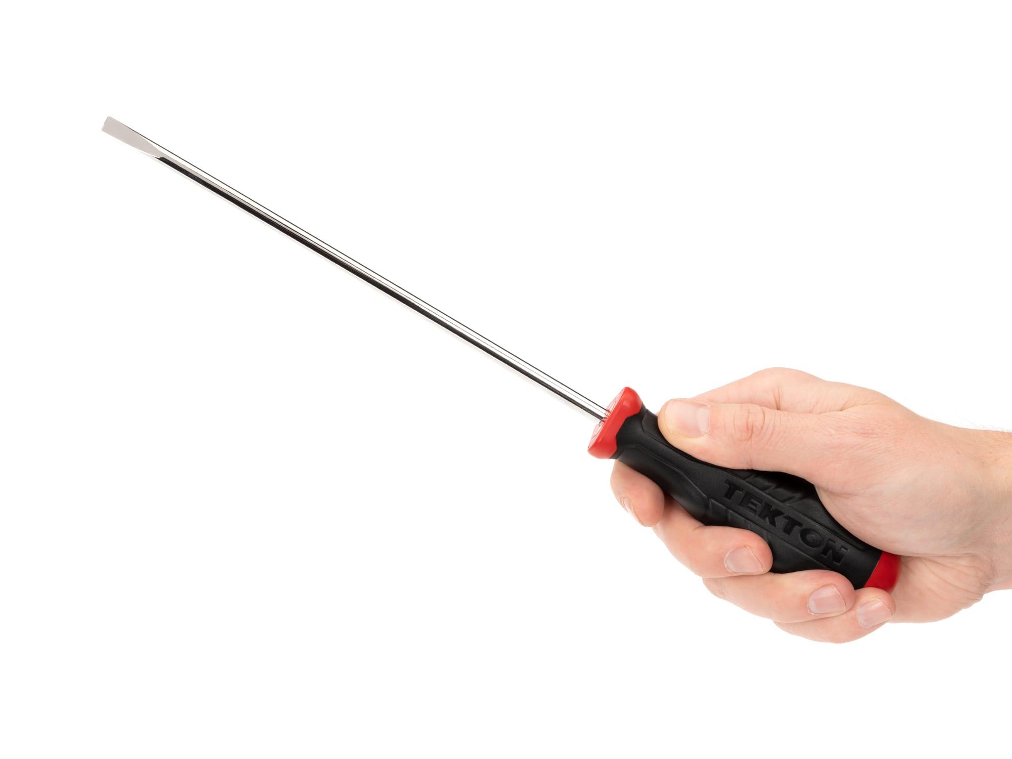 Person holding Tekton 8 inch screwdriver. Item #DHE34250