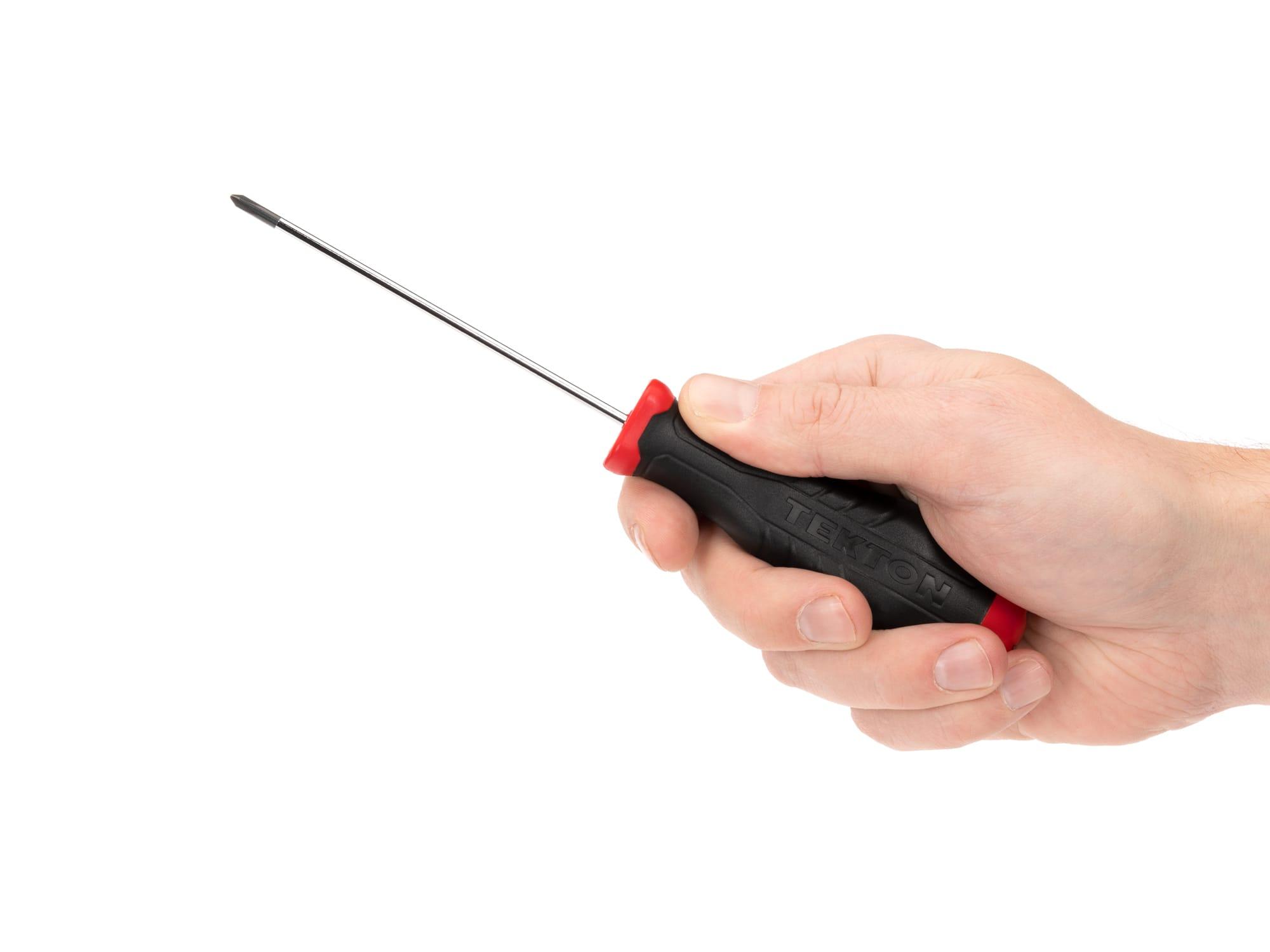 Person holding Tekton screwdriver. Item #DHP31000