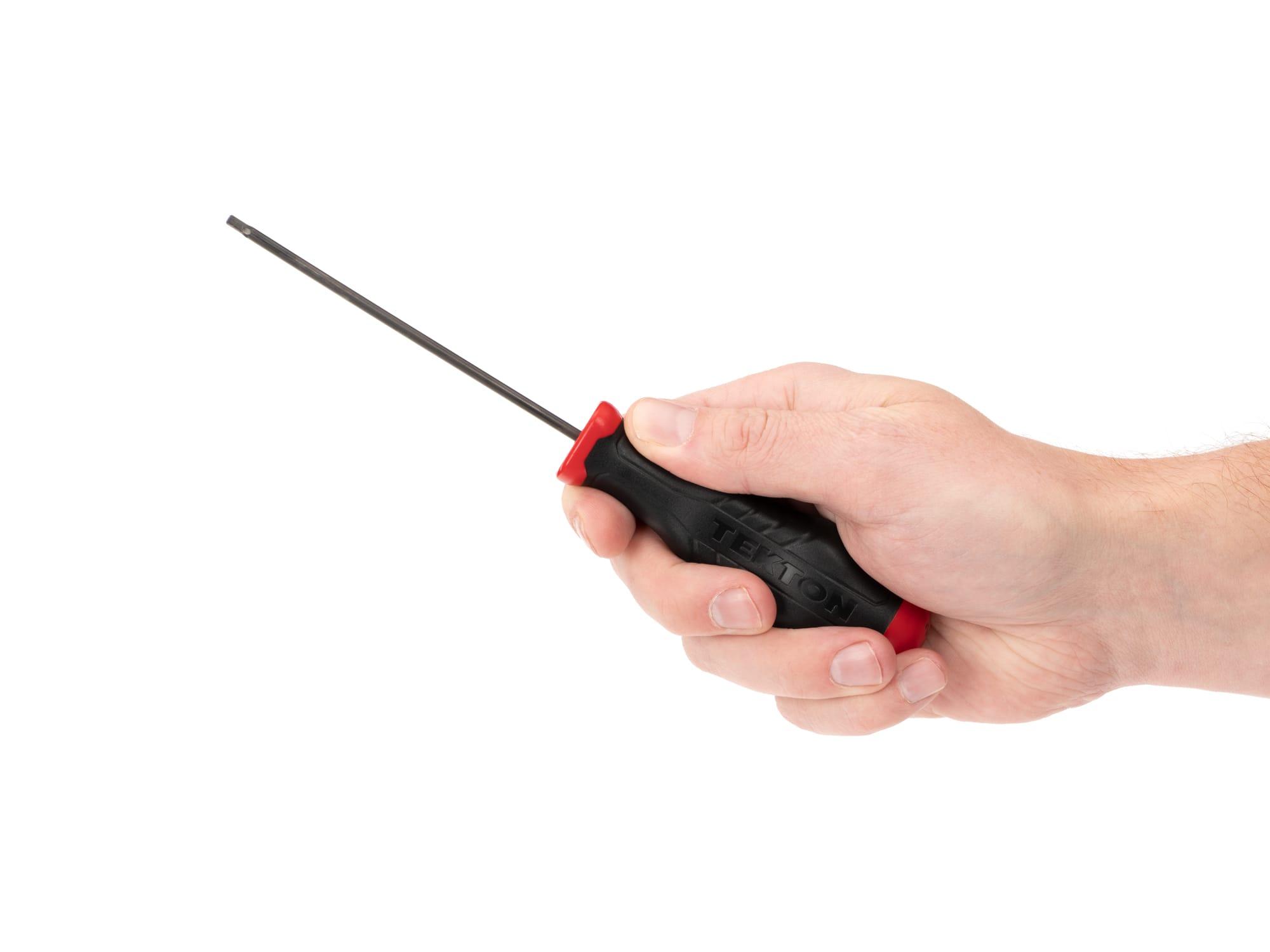 Person holding Tekton 2.5 millimeter screwdriver. Item #DHX21025
