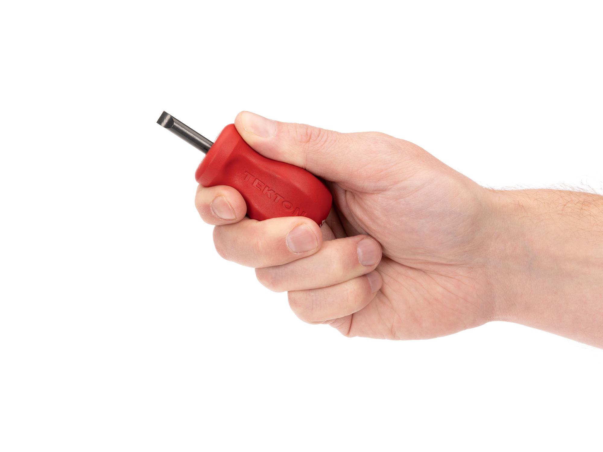 Person holding Tekton 1 inch screwdriver. Item #DSE10250