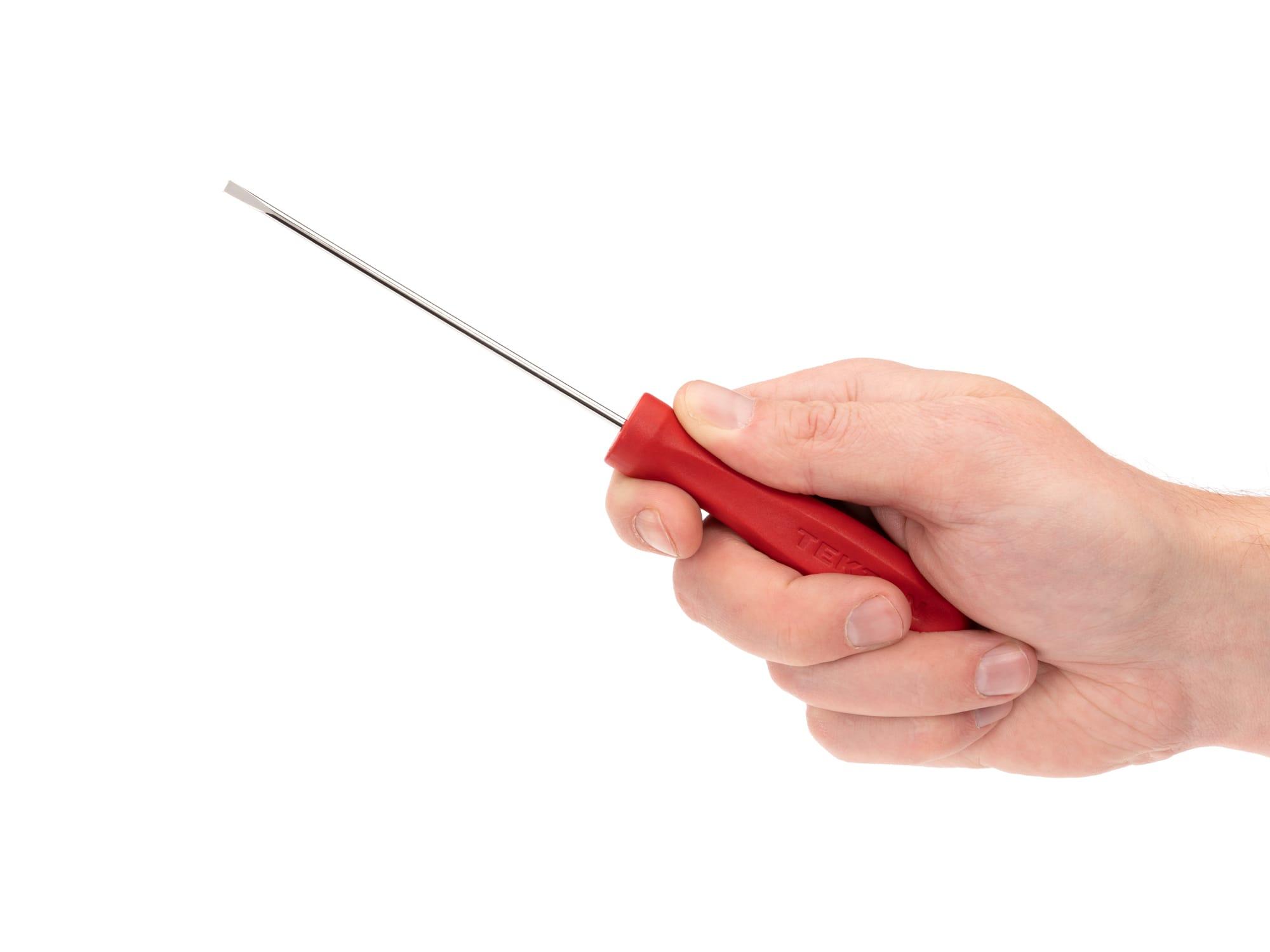 Person holding Tekton 4 inch screwdriver. Item #DSE31125