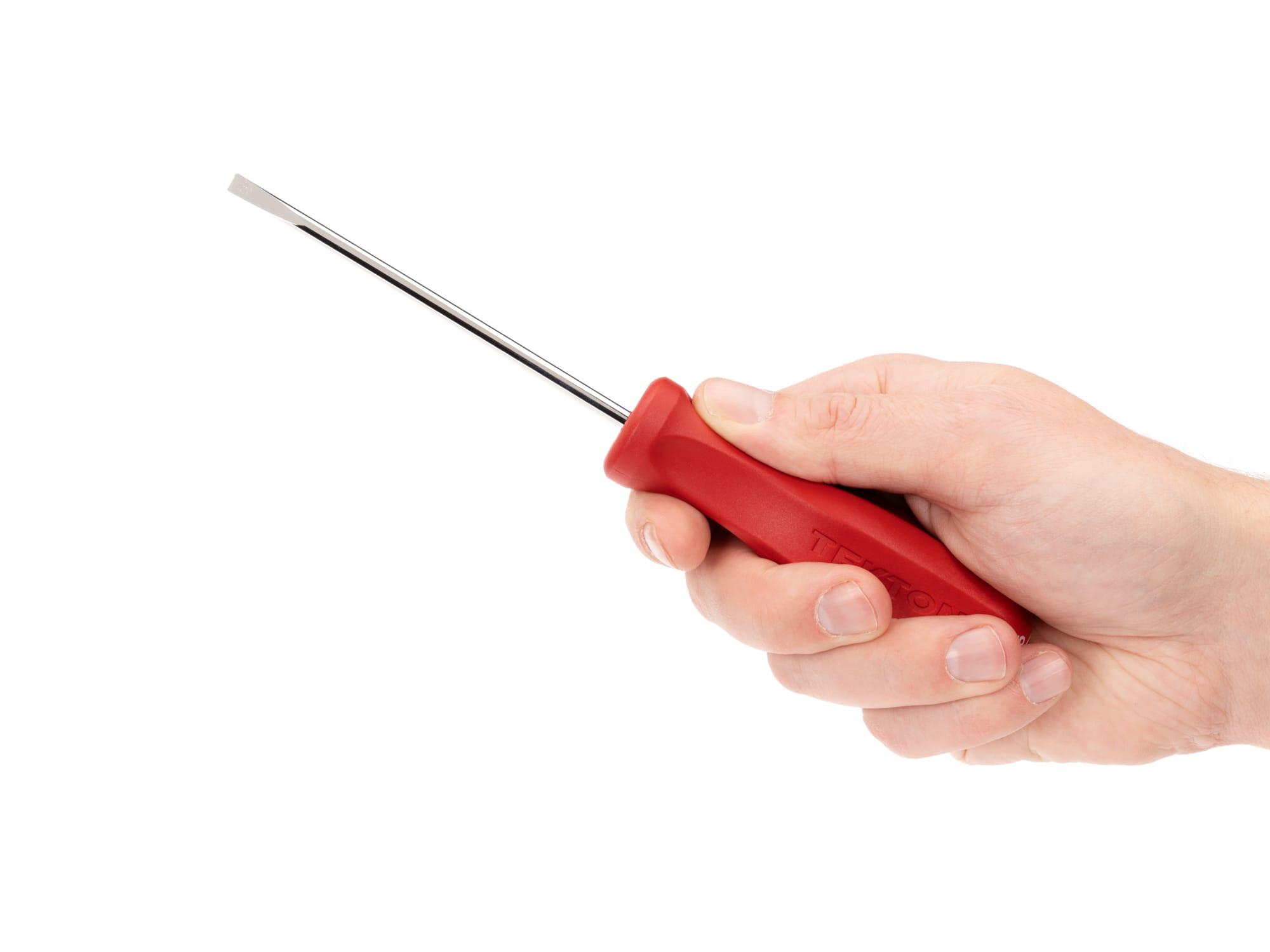 Person holding Tekton 4 inch screwdriver. Item #DSE31188