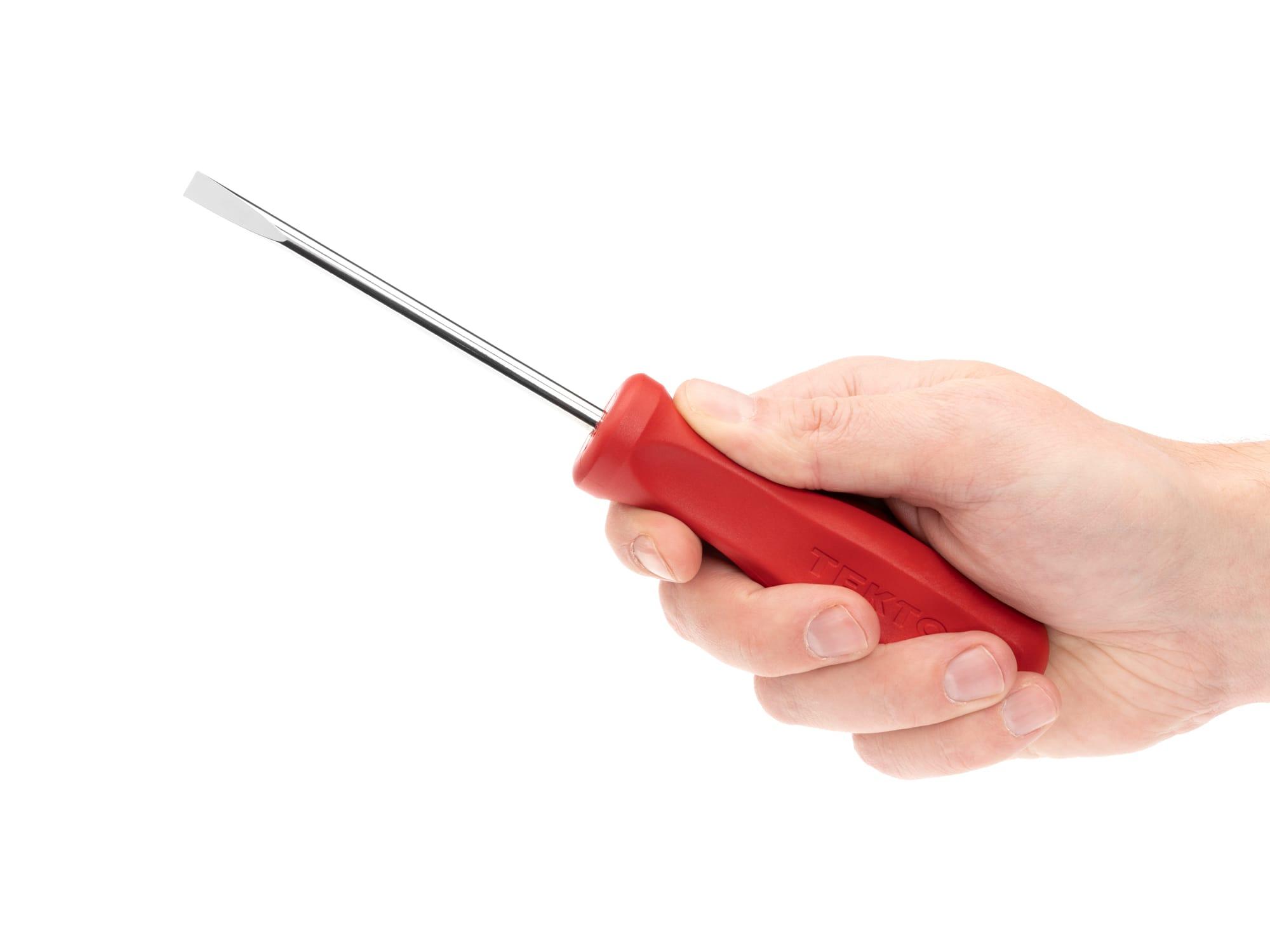 Person holding Tekton 1/4 inch screwdriver. Item #DSE31250