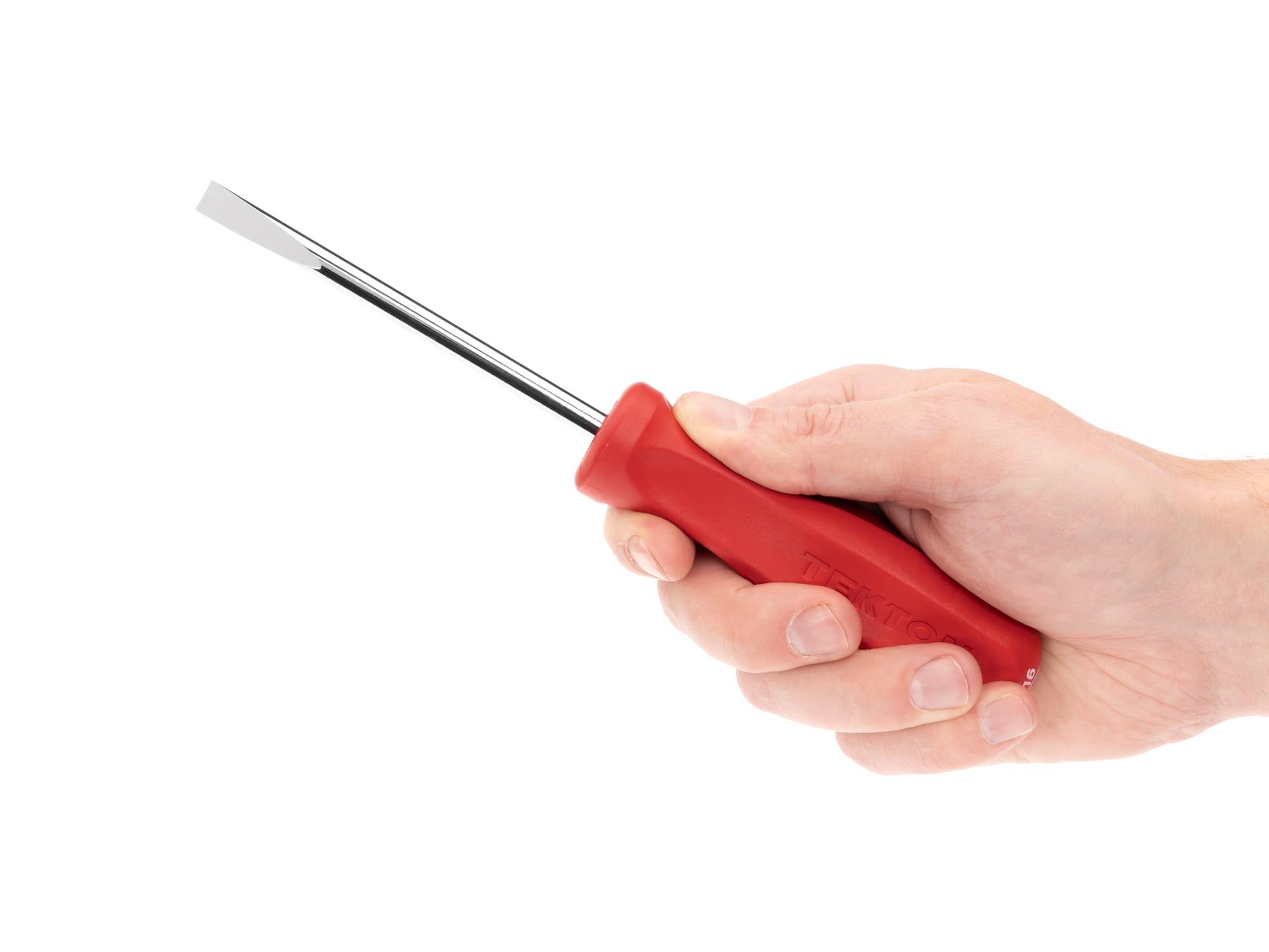 Person holding Tekton 4 inch screwdriver. Item #DSE31313