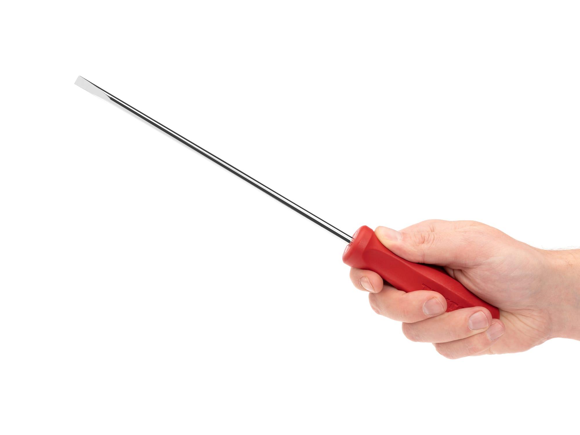Person holding Tekton 8 inch screwdriver. Item #DSE34250