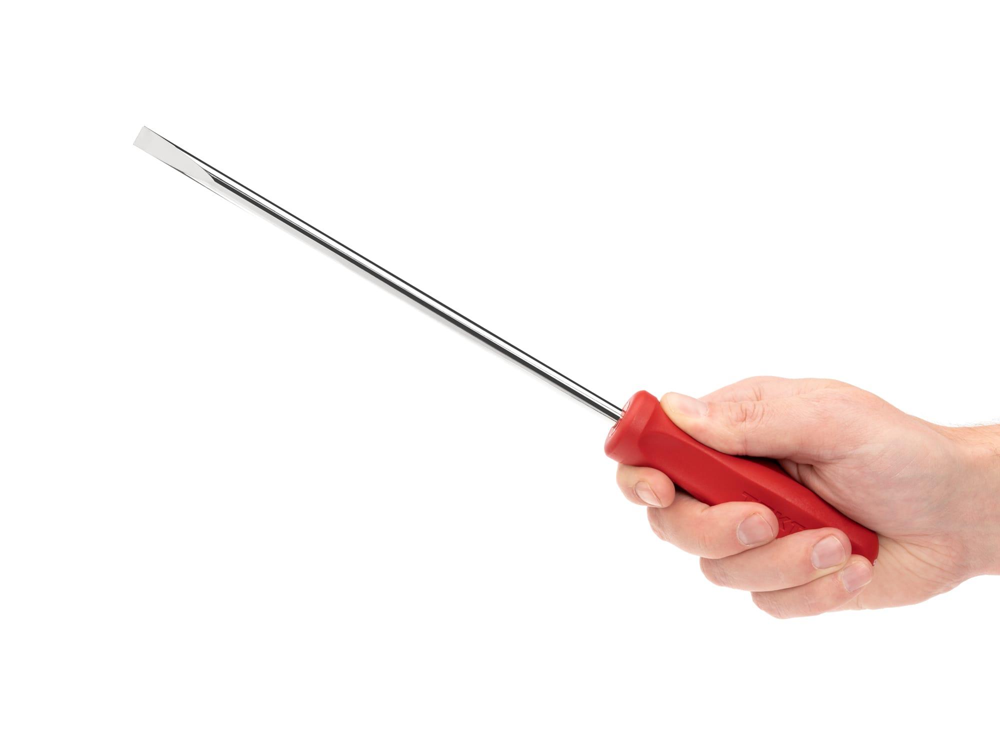 Person holding Tekton 8 inch screwdriver. Item #DSE34313