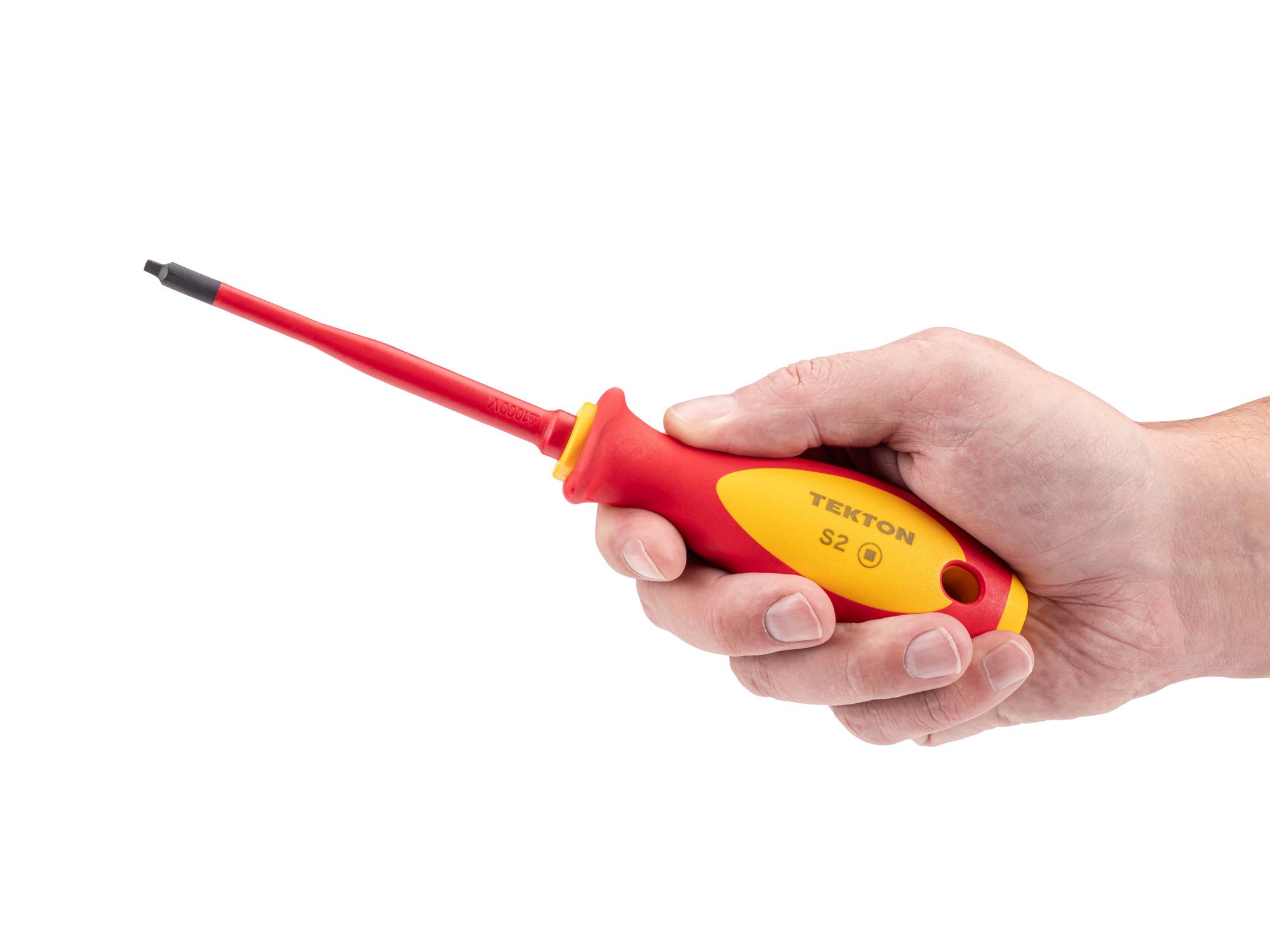 Person holding Tekton 4 inch screwdriver. Item #DVQ01302