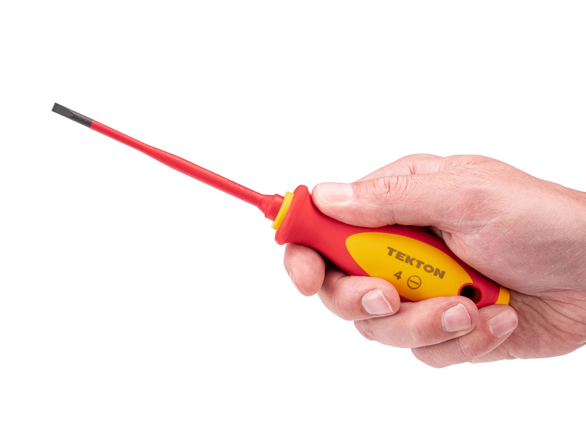 Person holding Tekton 4 inch screwdriver. Item #DVS01308