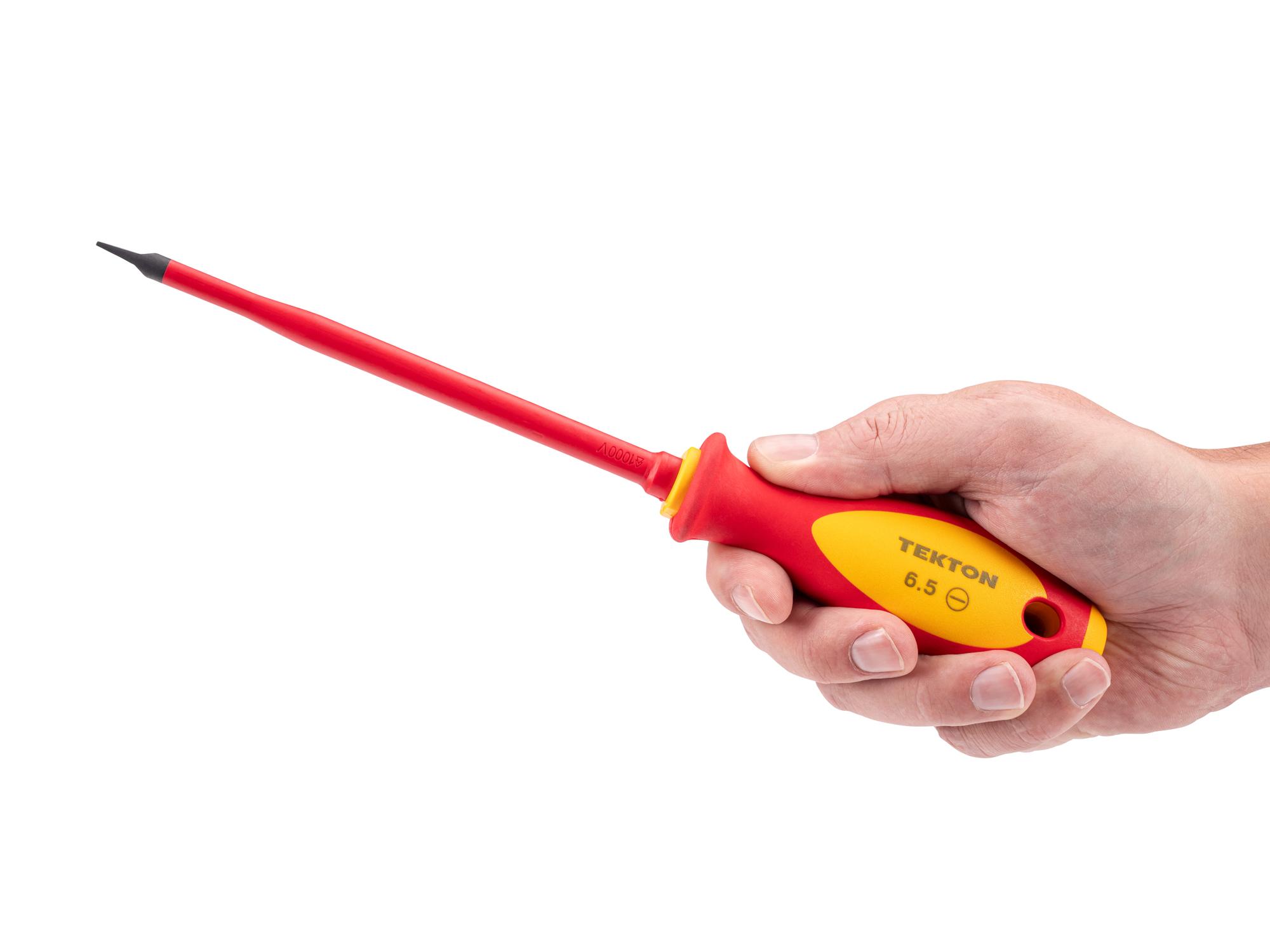 Person holding Tekton screwdriver. Item #DVS01313