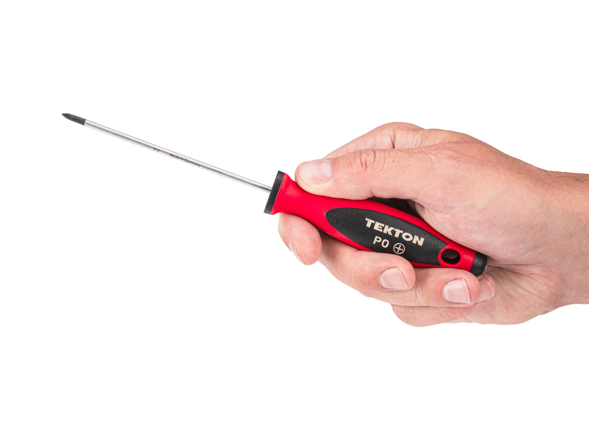 Person holding Tekton 4 inch screwdriver. Item #DWP00300