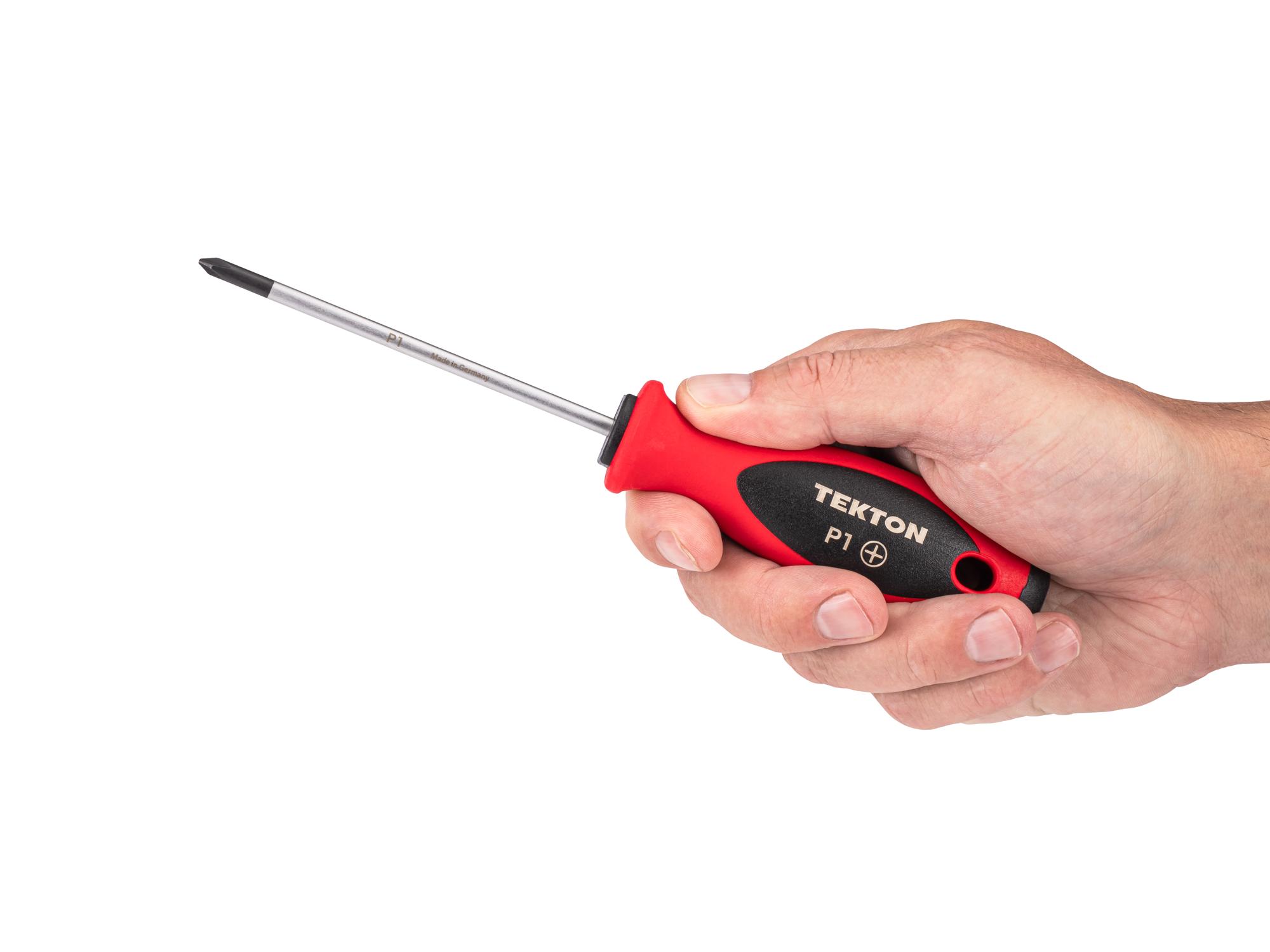 Person holding Tekton 4 inch screwdriver. Item #DWP00301