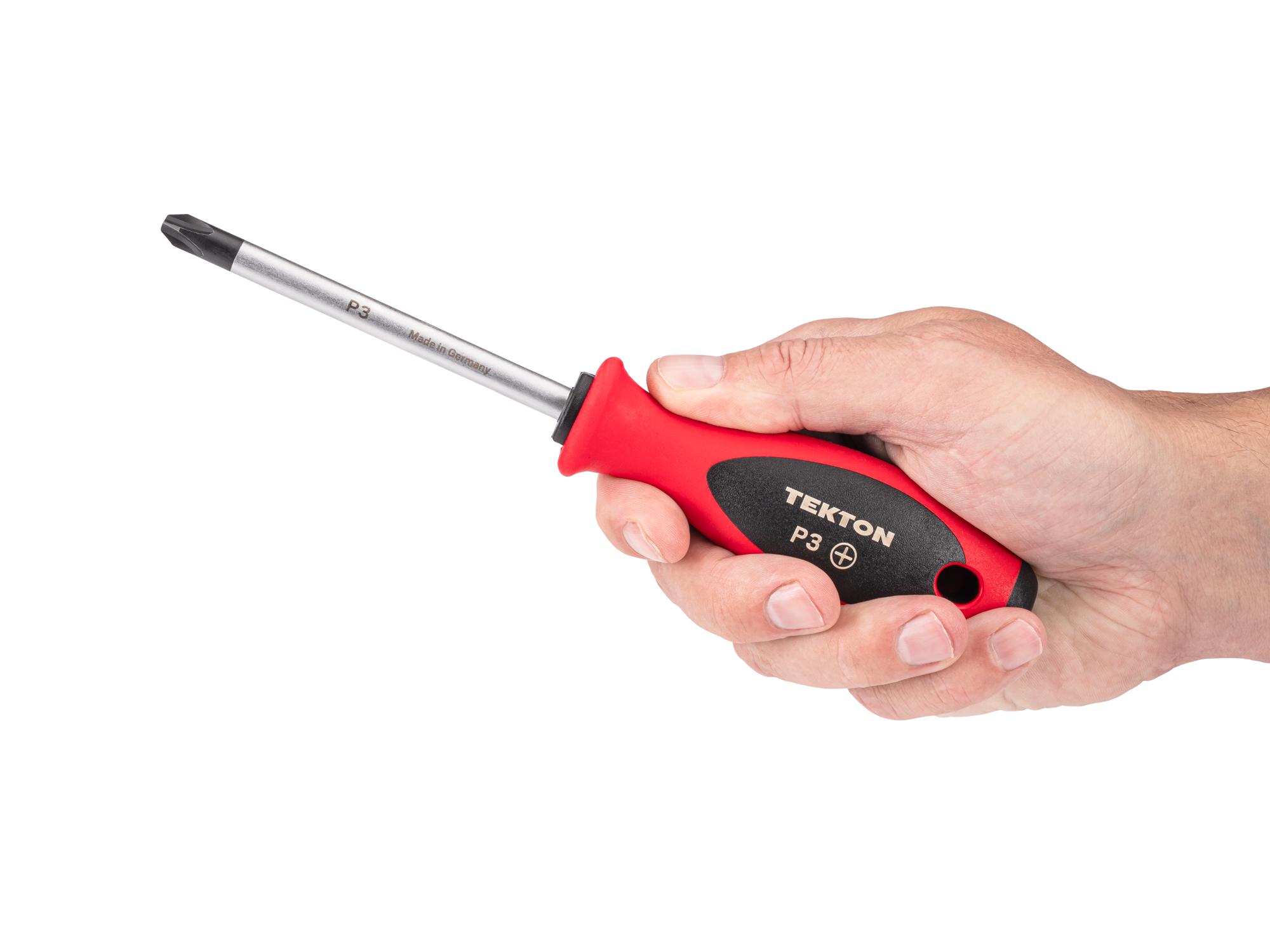 Person holding Tekton 4 inch screwdriver. Item #DWP00303