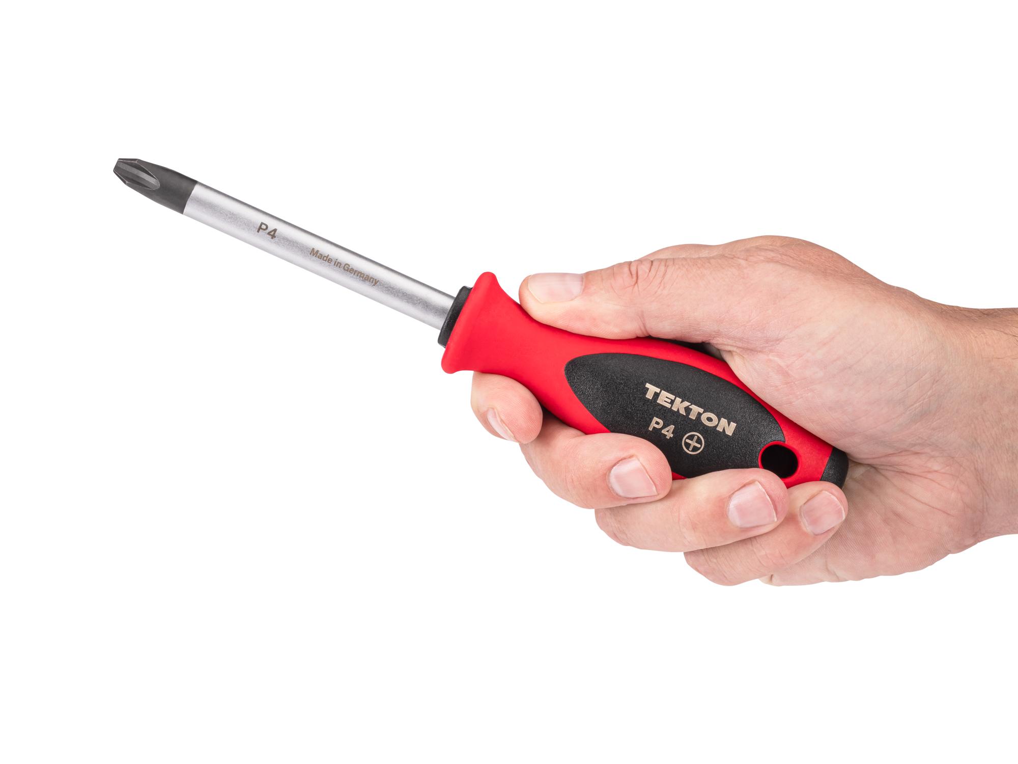 Person holding Tekton 4 inch screwdriver. Item #DWP00304