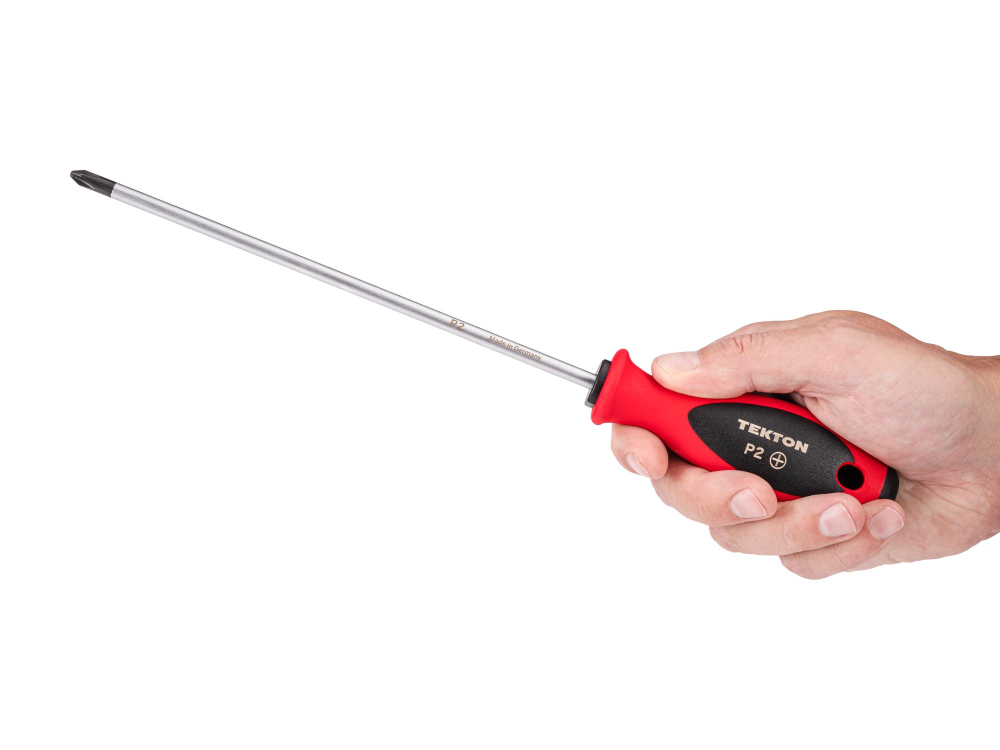 Person holding Tekton 8 inch screwdriver. Item #DWP00402