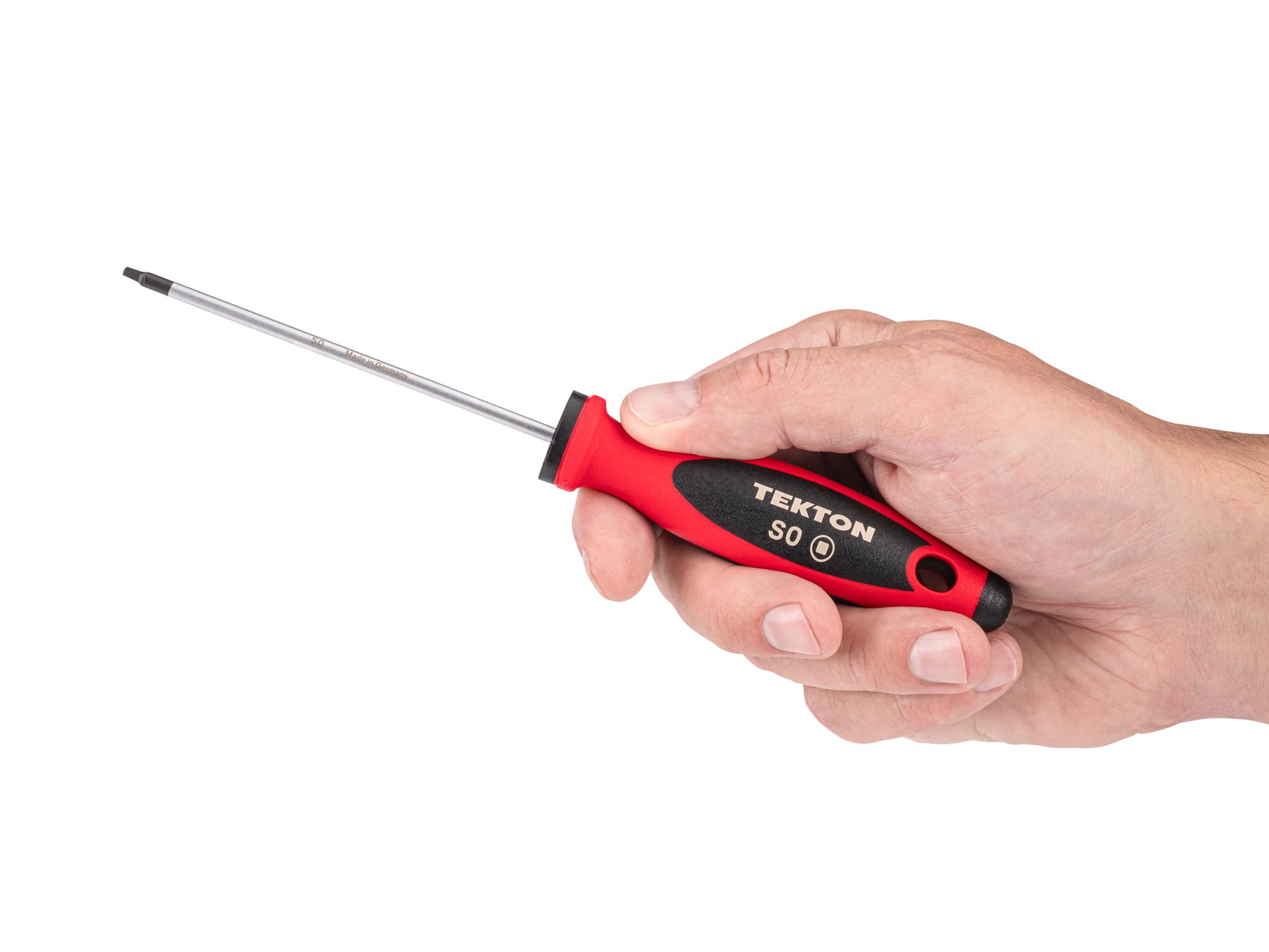Person holding Tekton 4 inch screwdriver. Item #DWQ01300