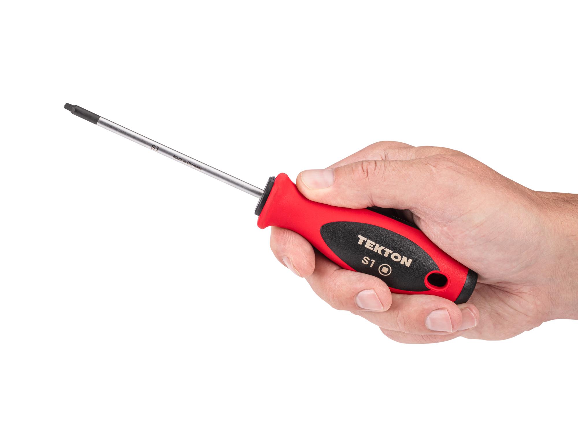 Person holding Tekton 4 inch screwdriver. Item #DWQ01301