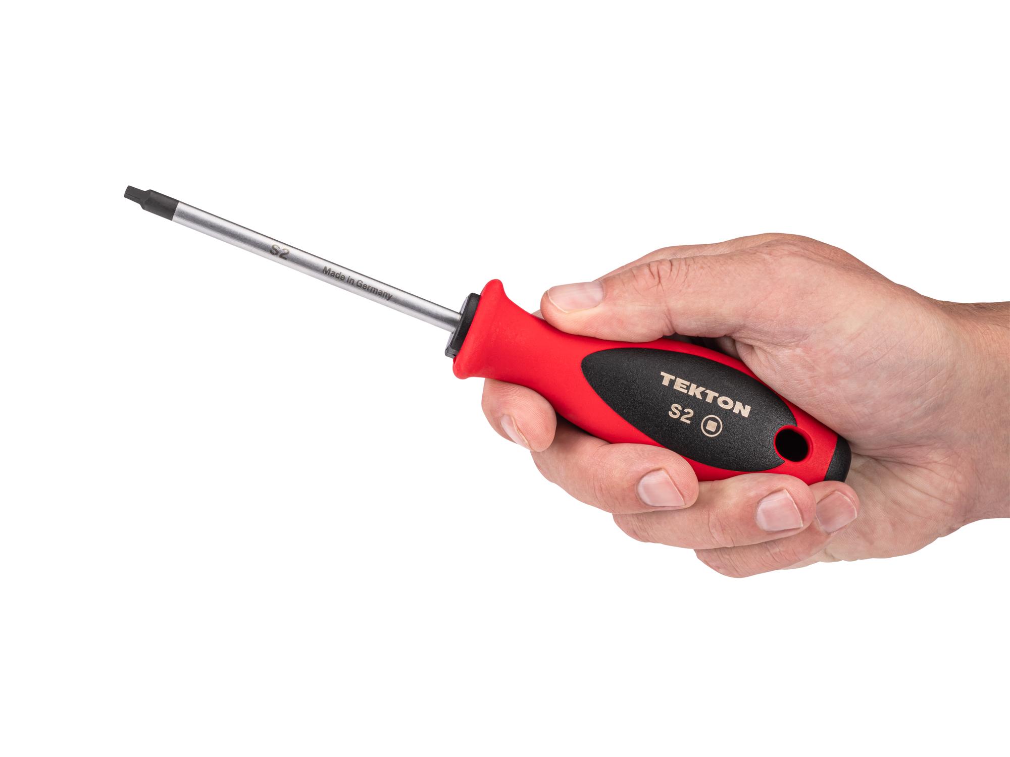 Person holding Tekton 4 inch screwdriver. Item #DWQ01302