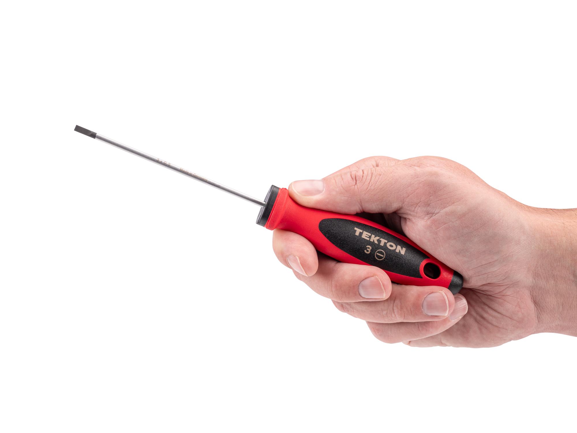 Person holding Tekton 4 inch screwdriver. Item #DWS01306