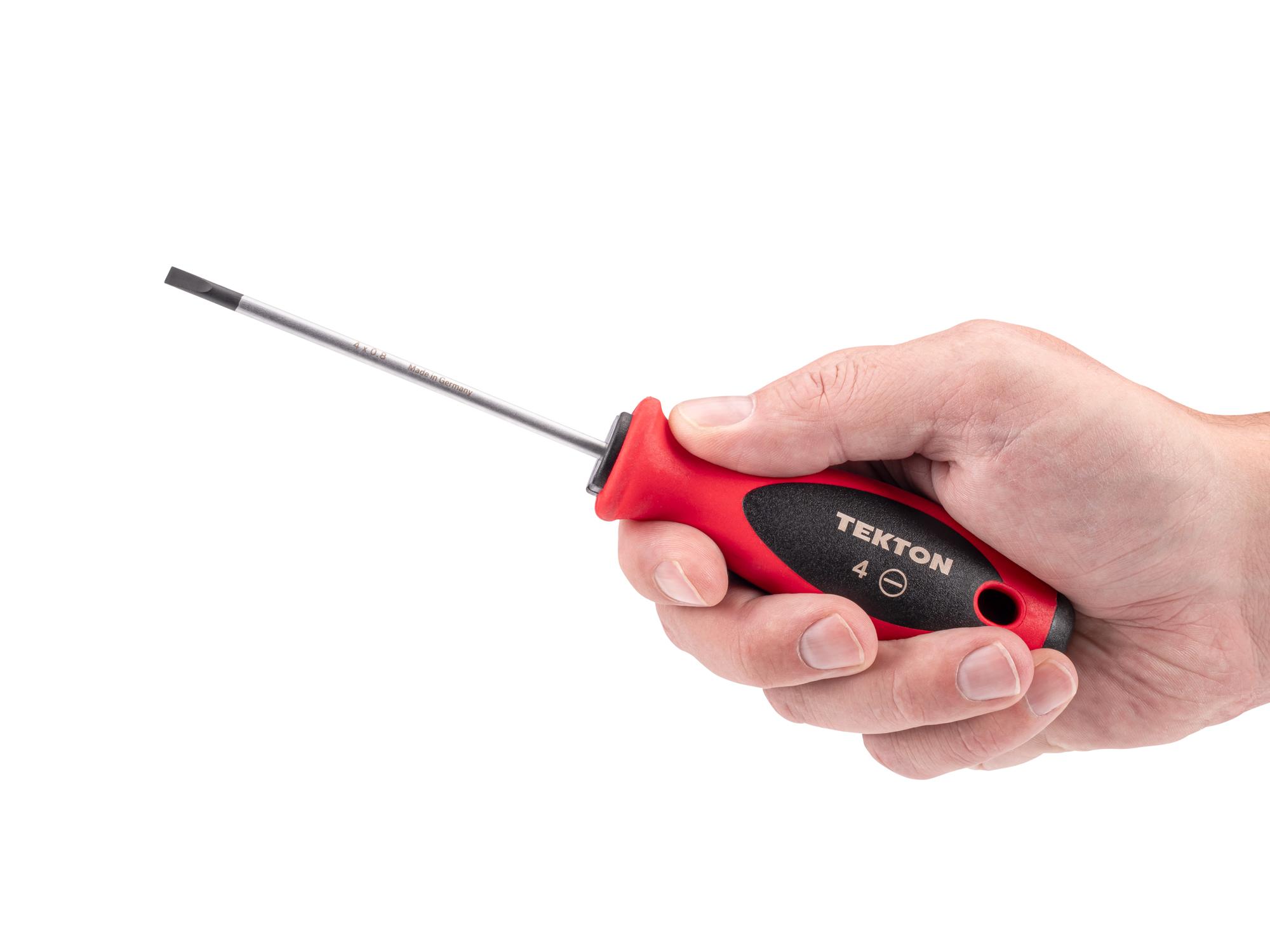 Person holding Tekton 4 inch screwdriver. Item #DWS01308