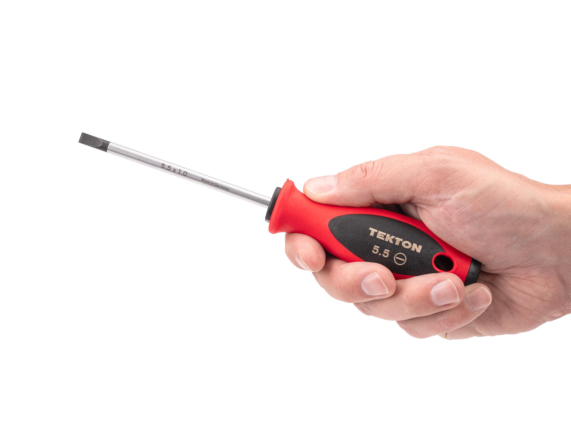 Person holding Tekton 4 inch screwdriver. Item #DWS01311
