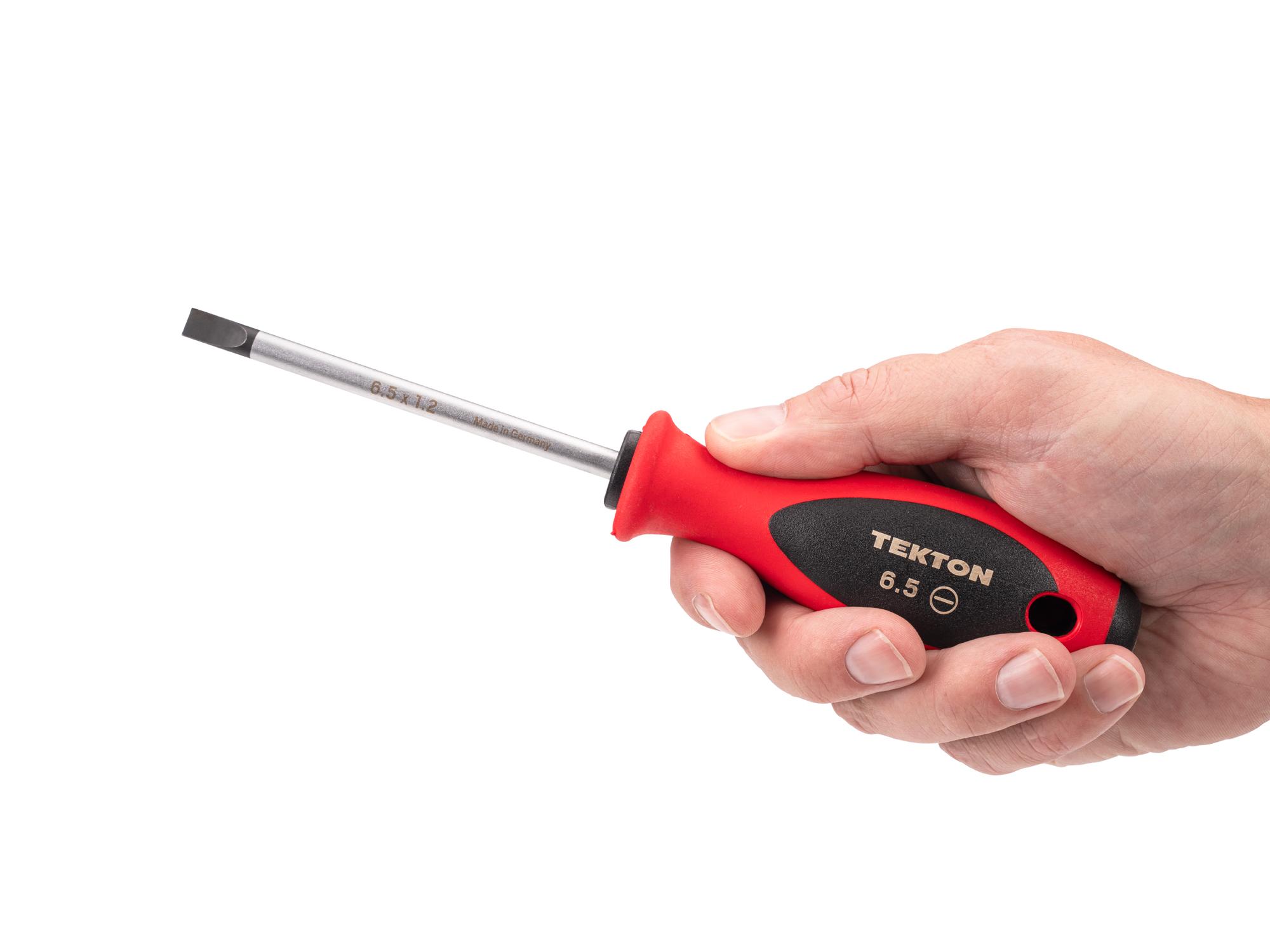 Person holding Tekton 4 inch screwdriver. Item #DWS01313
