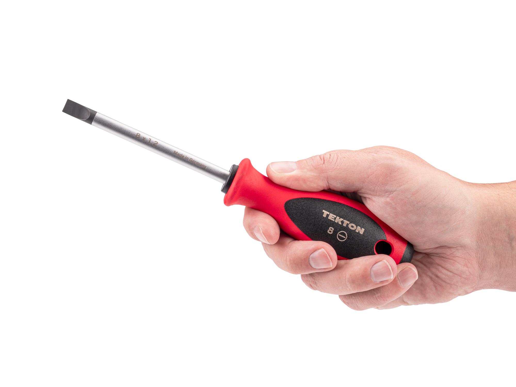 Person holding Tekton 4 inch screwdriver. Item #DWS01316