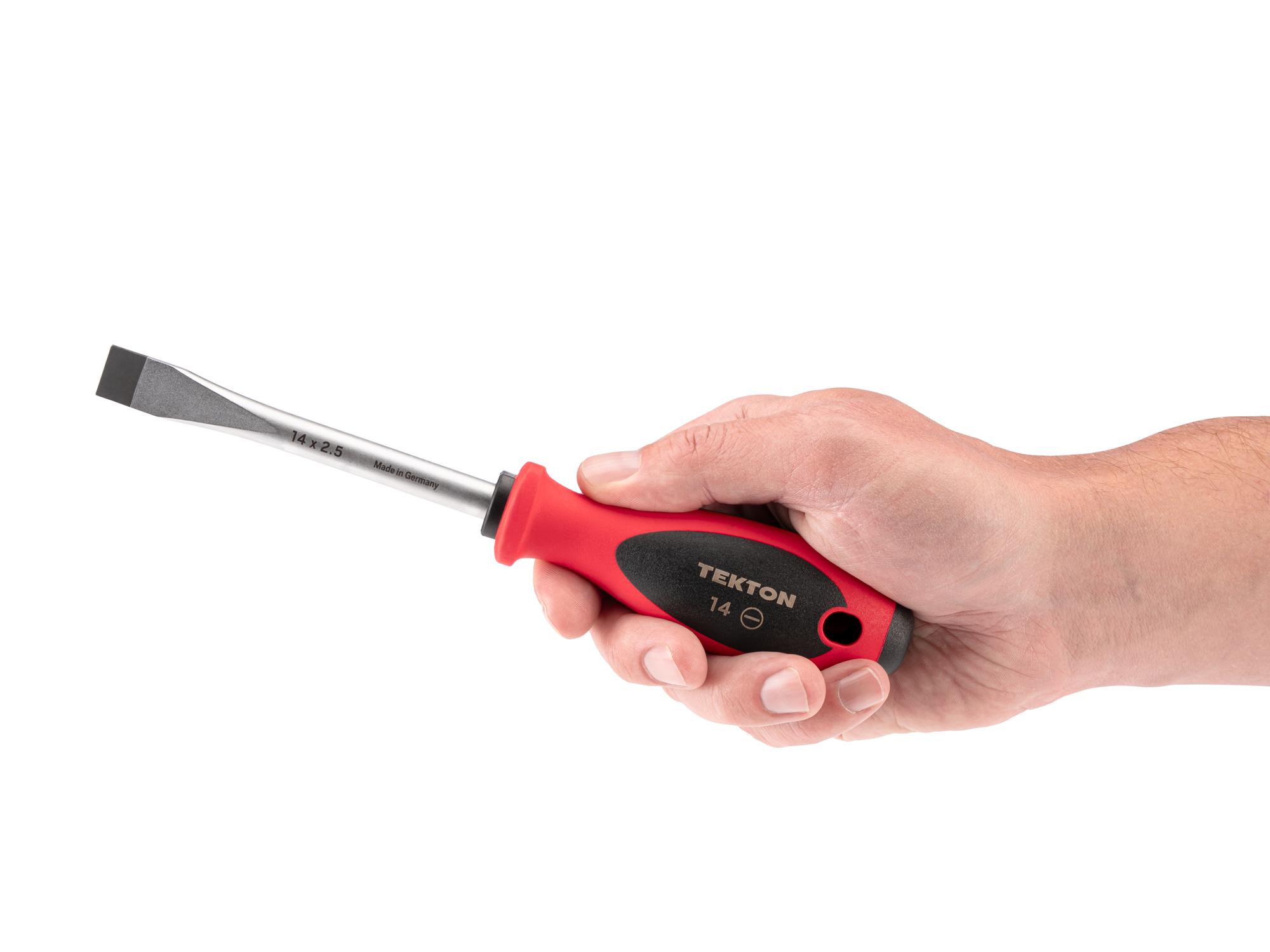 Person holding Tekton 4 inch screwdriver. Item #DWS01328