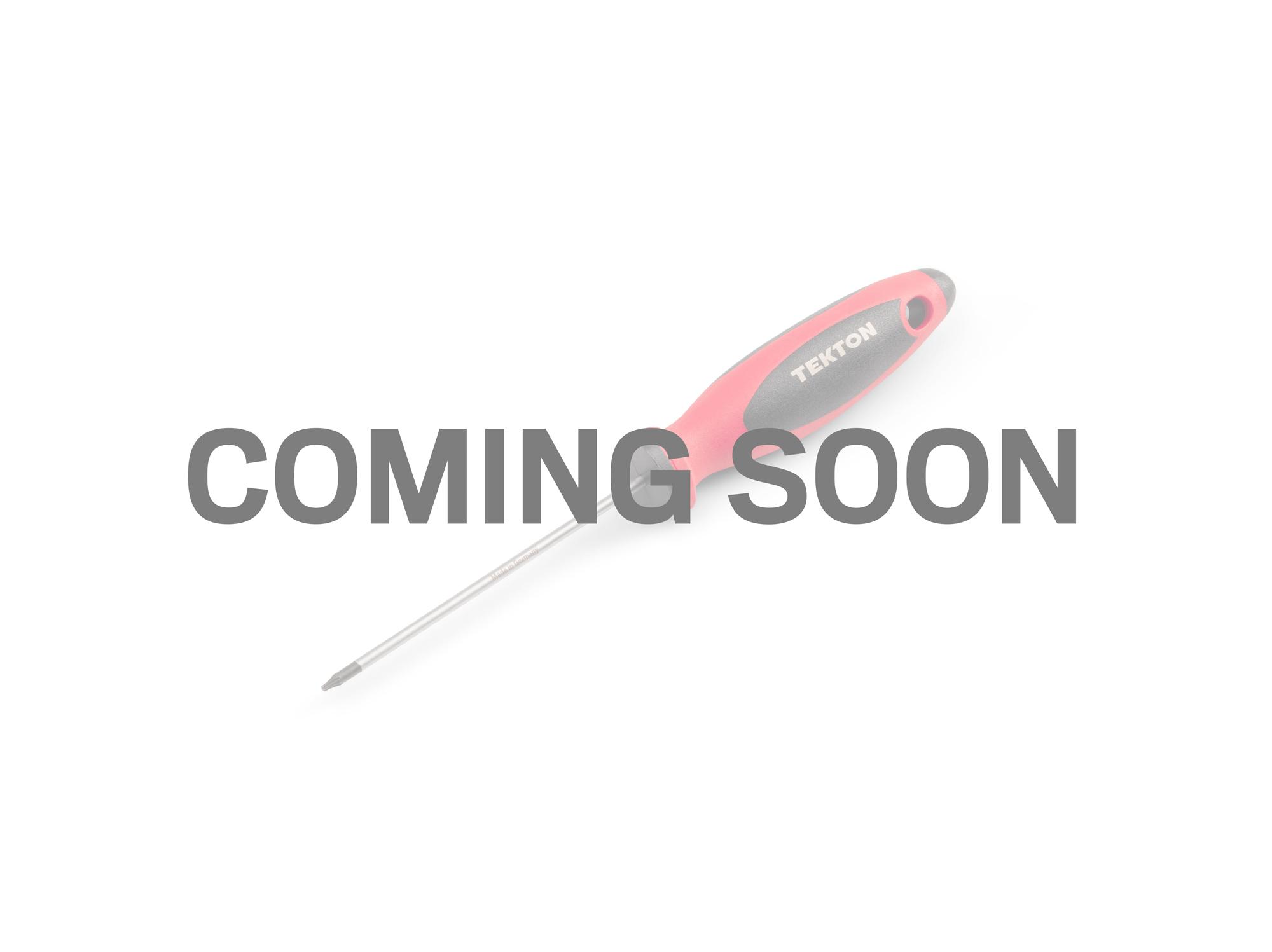 Coming soon text placed over front view of Tekton 4 inch screwdriver. Item #DWT01306