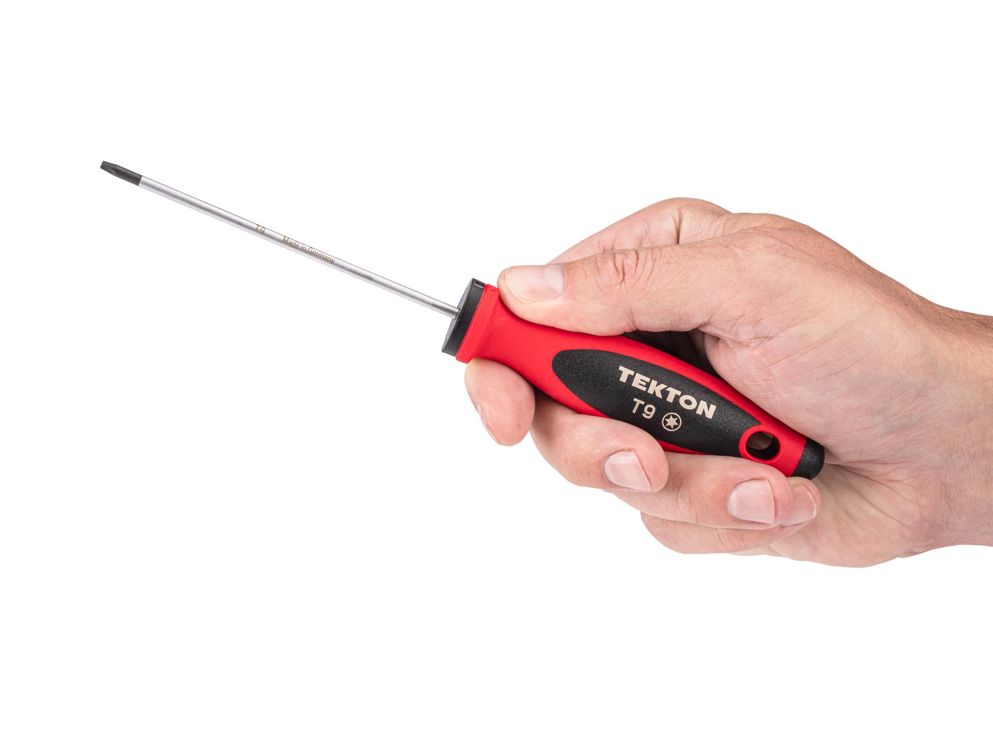 Person holding Tekton 4 inch screwdriver. Item #DWT01309