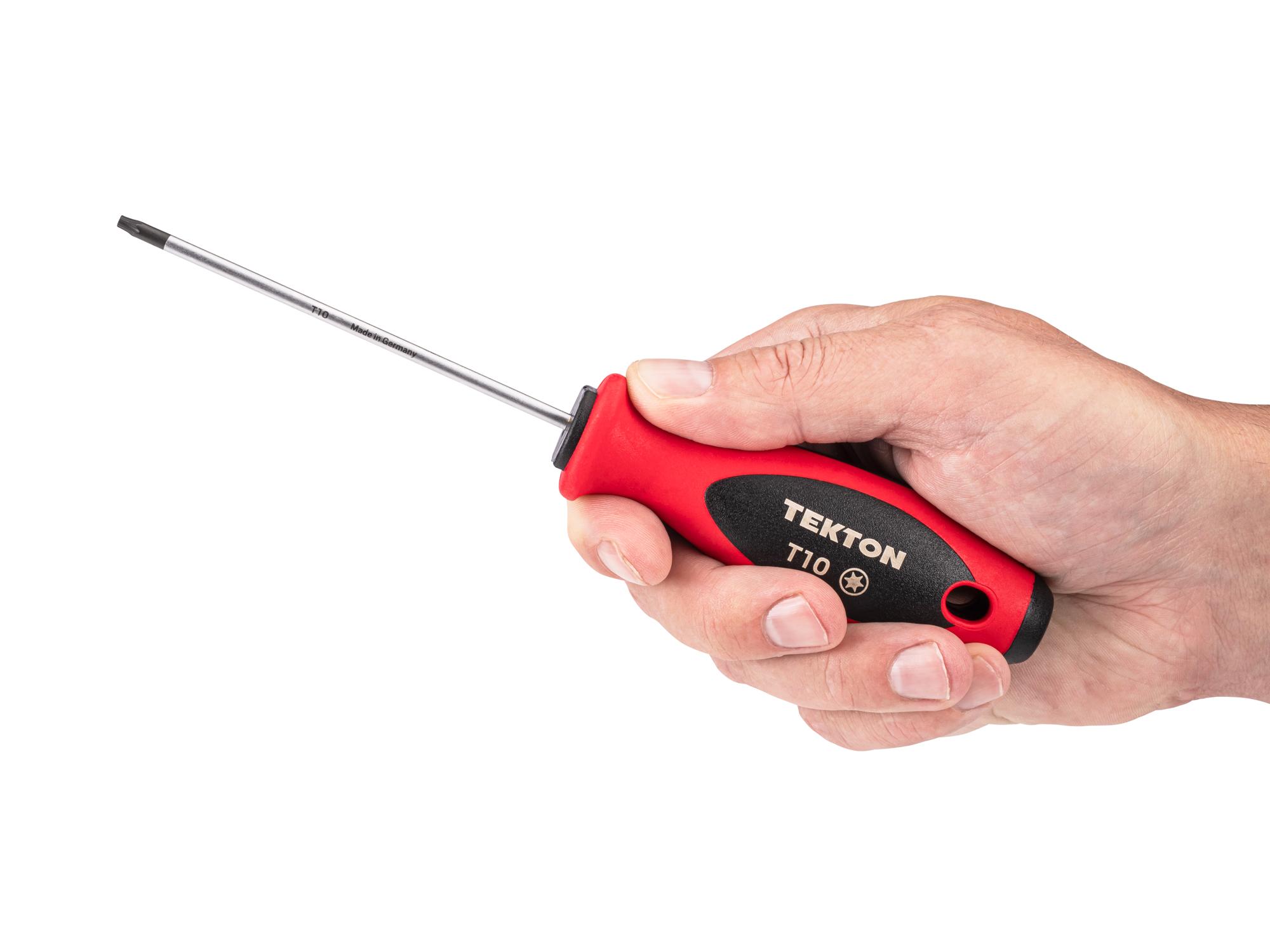 Person holding Tekton 4 inch screwdriver. Item #DWT01310