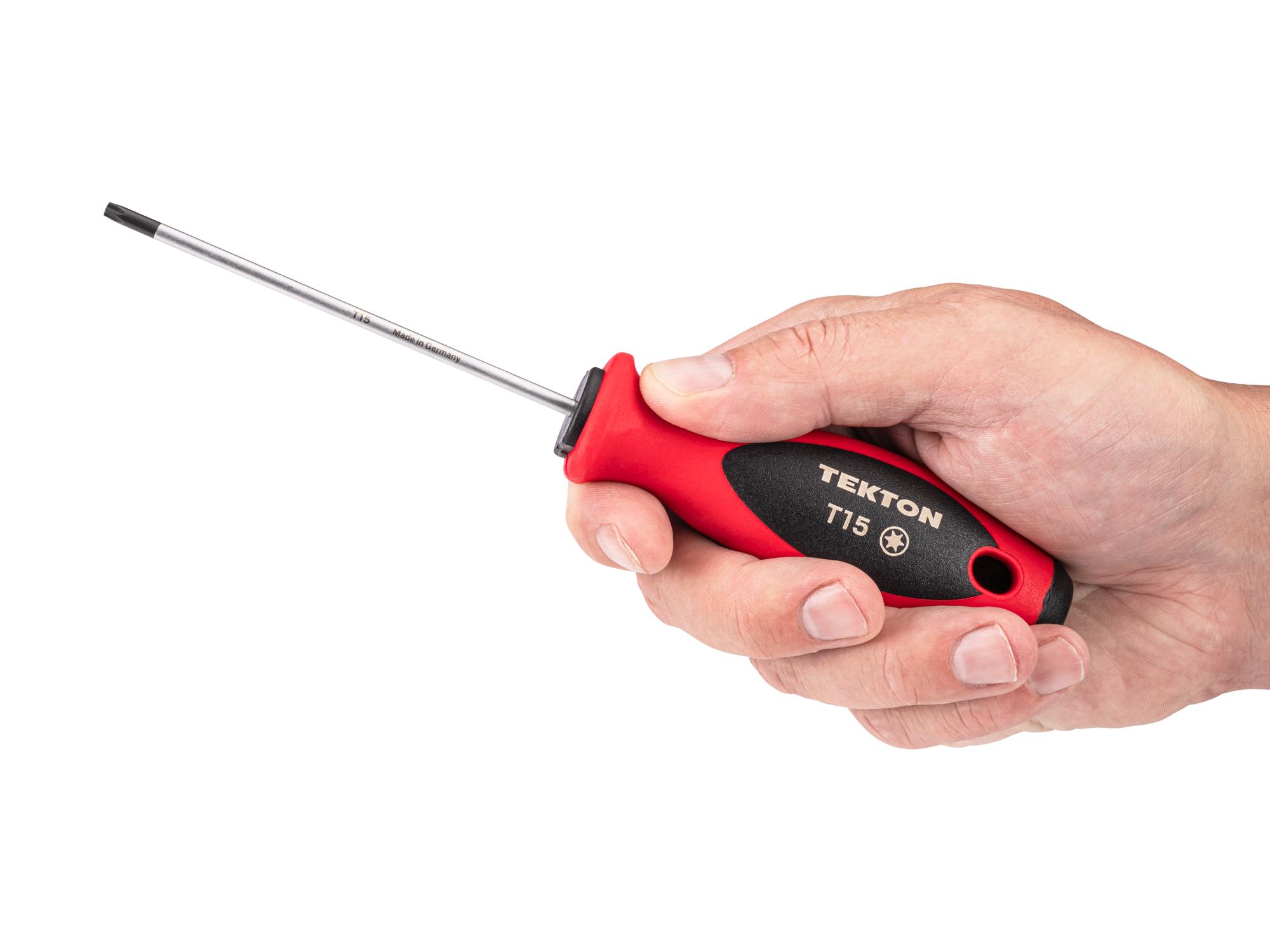 Person holding Tekton 4 inch screwdriver. Item #DWT01315
