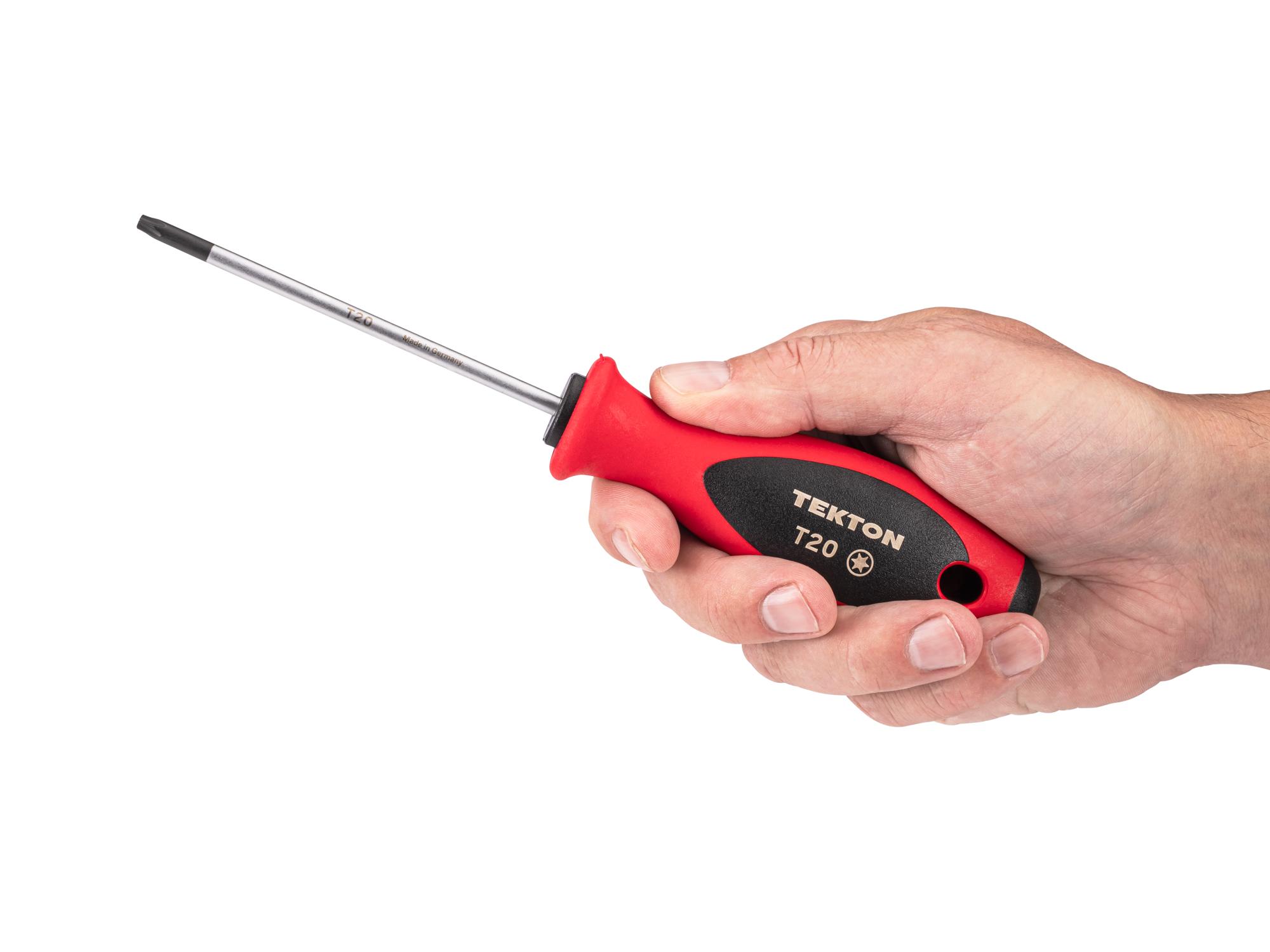 Person holding Tekton 4 inch screwdriver. Item #DWT01320