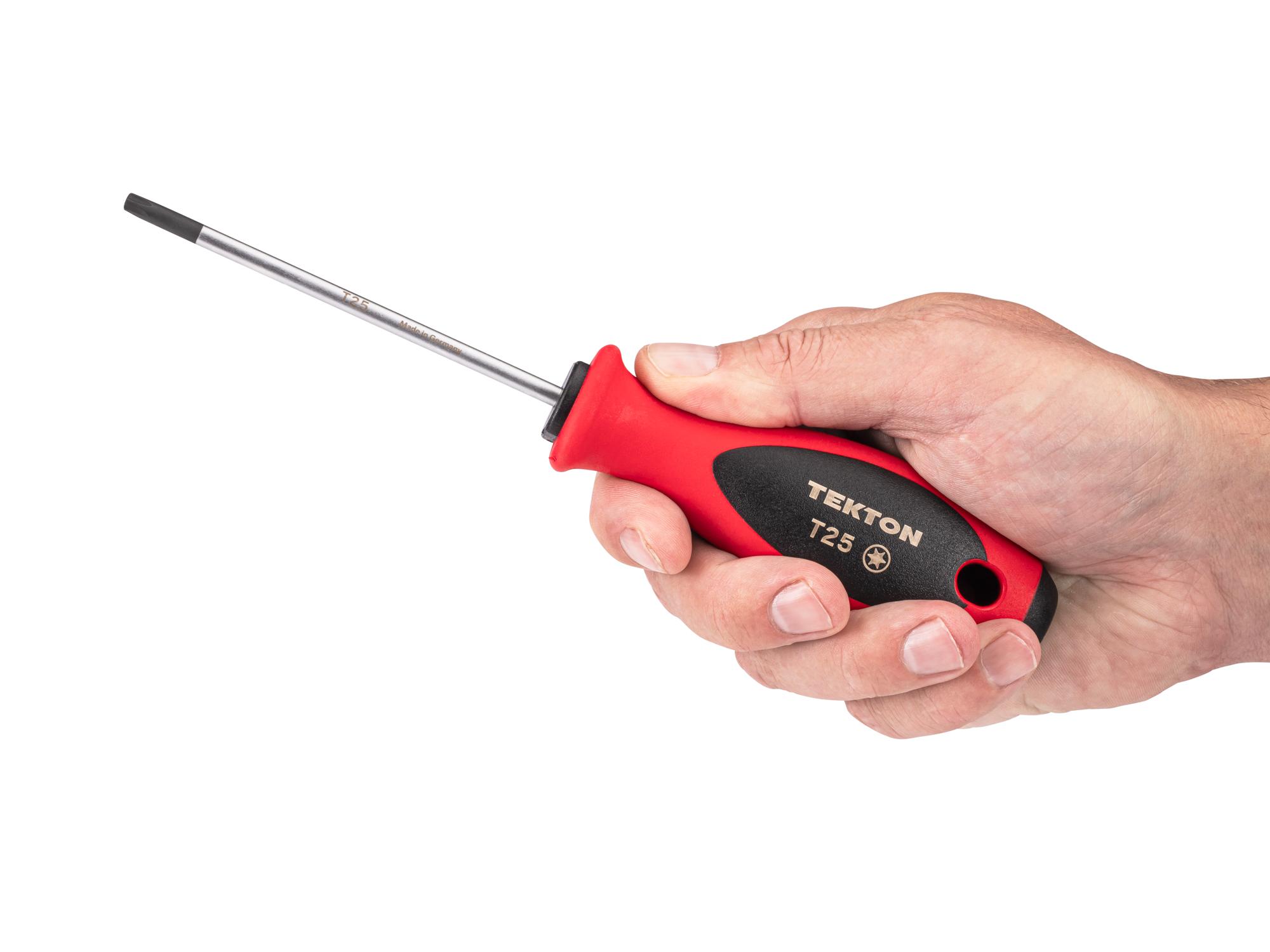Person holding Tekton 4 inch screwdriver. Item #DWT01325