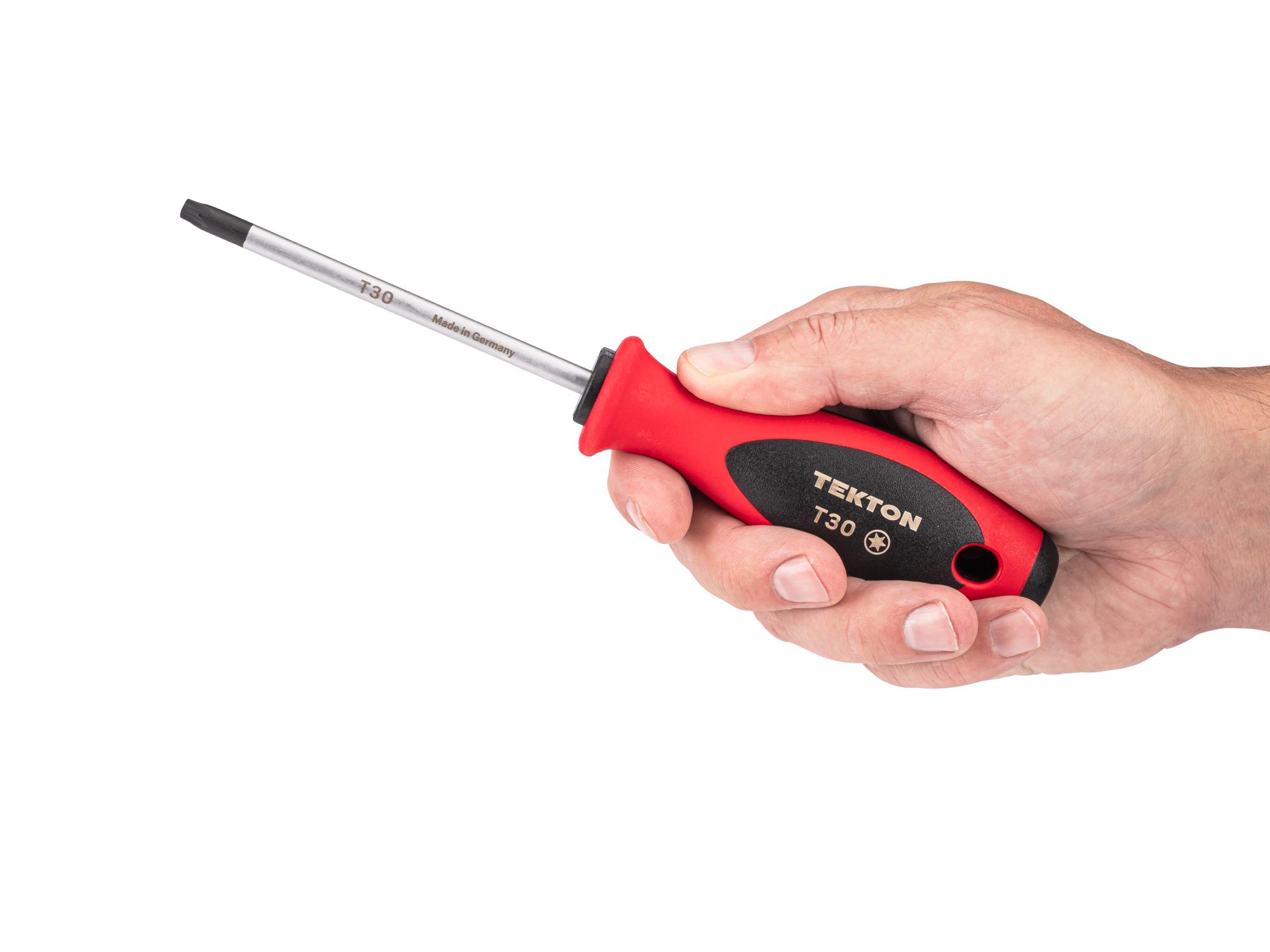 Person holding Tekton 4 inch screwdriver. Item #DWT01330