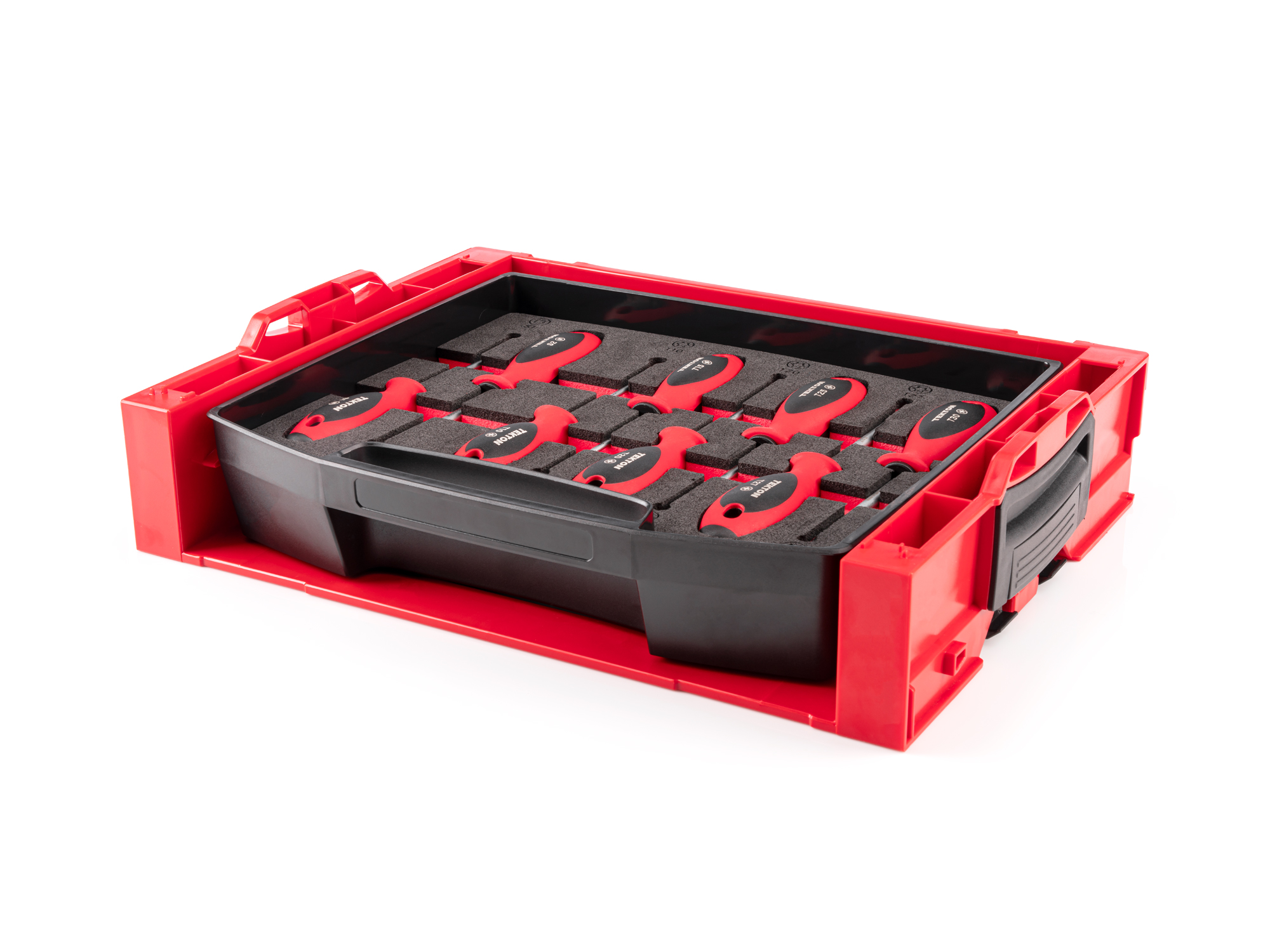TEKTON Phillips, Slotted, Torx, Square Screwdriver Set with Open Top Drawer and Rack - 4 Inch Shanks, 18-Piece (#0-#3, 3-8 mm, T10-T30, #1-#2)