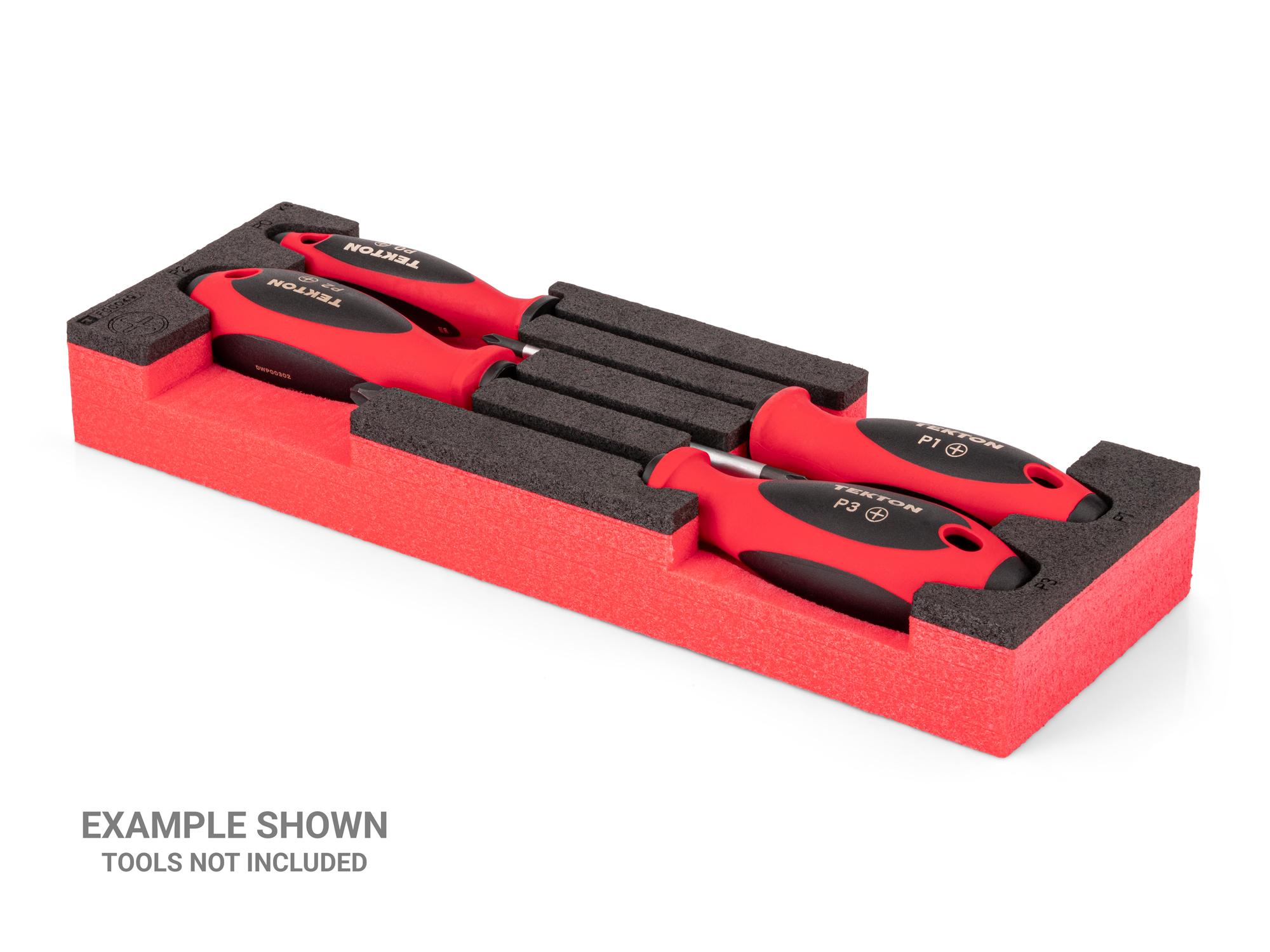 Angled view of black Tekton Phillips screwdriver set foam organizer. Example image; tools not included. F00049KR