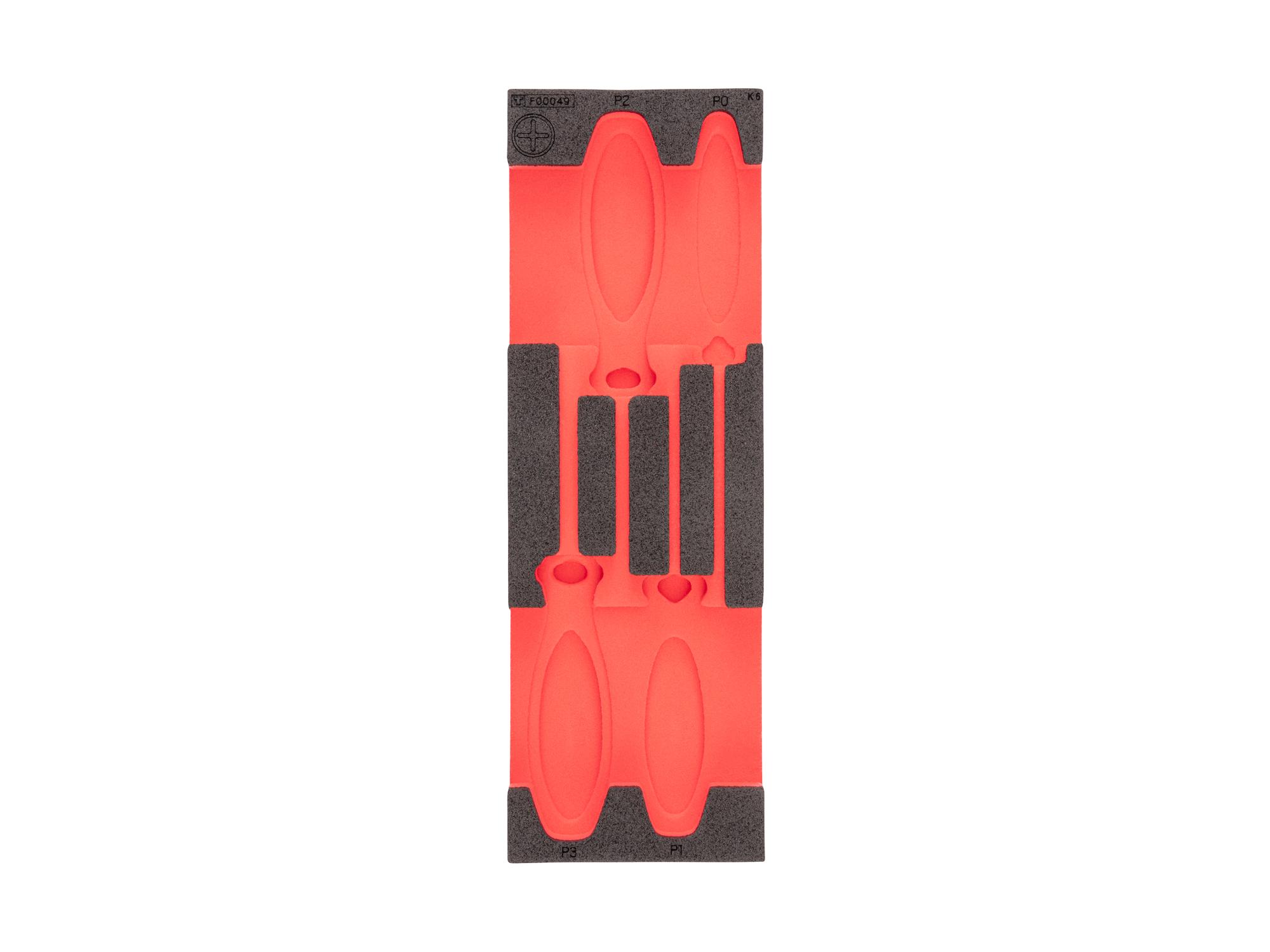 Top view of black Tekton Phillips screwdriver set foam organizer. F00049KR