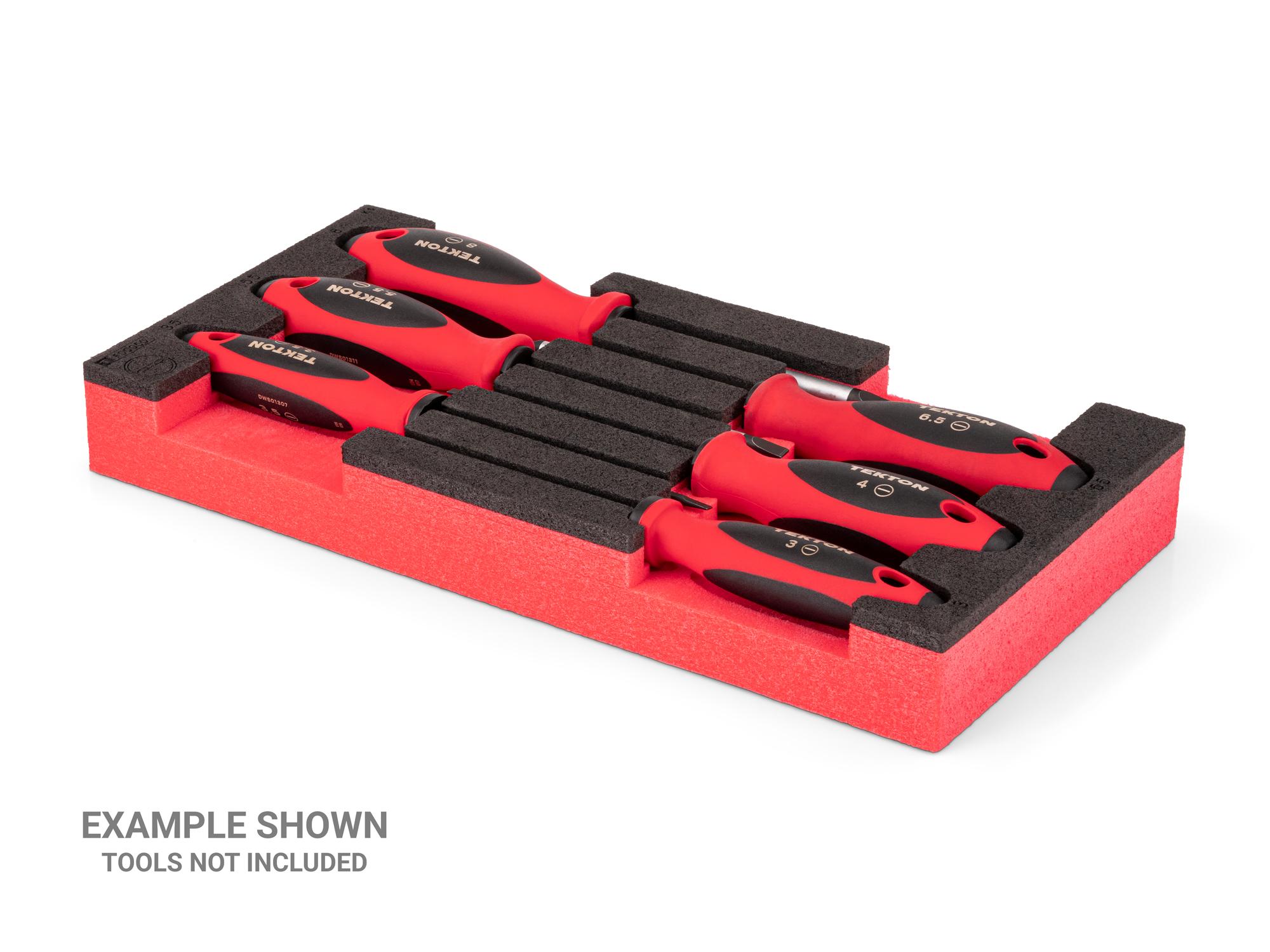 Angled view of black Tekton 6-Tool Slotted Screwdriver Set Foam Organizer. Example image; tools not included. F00050KR