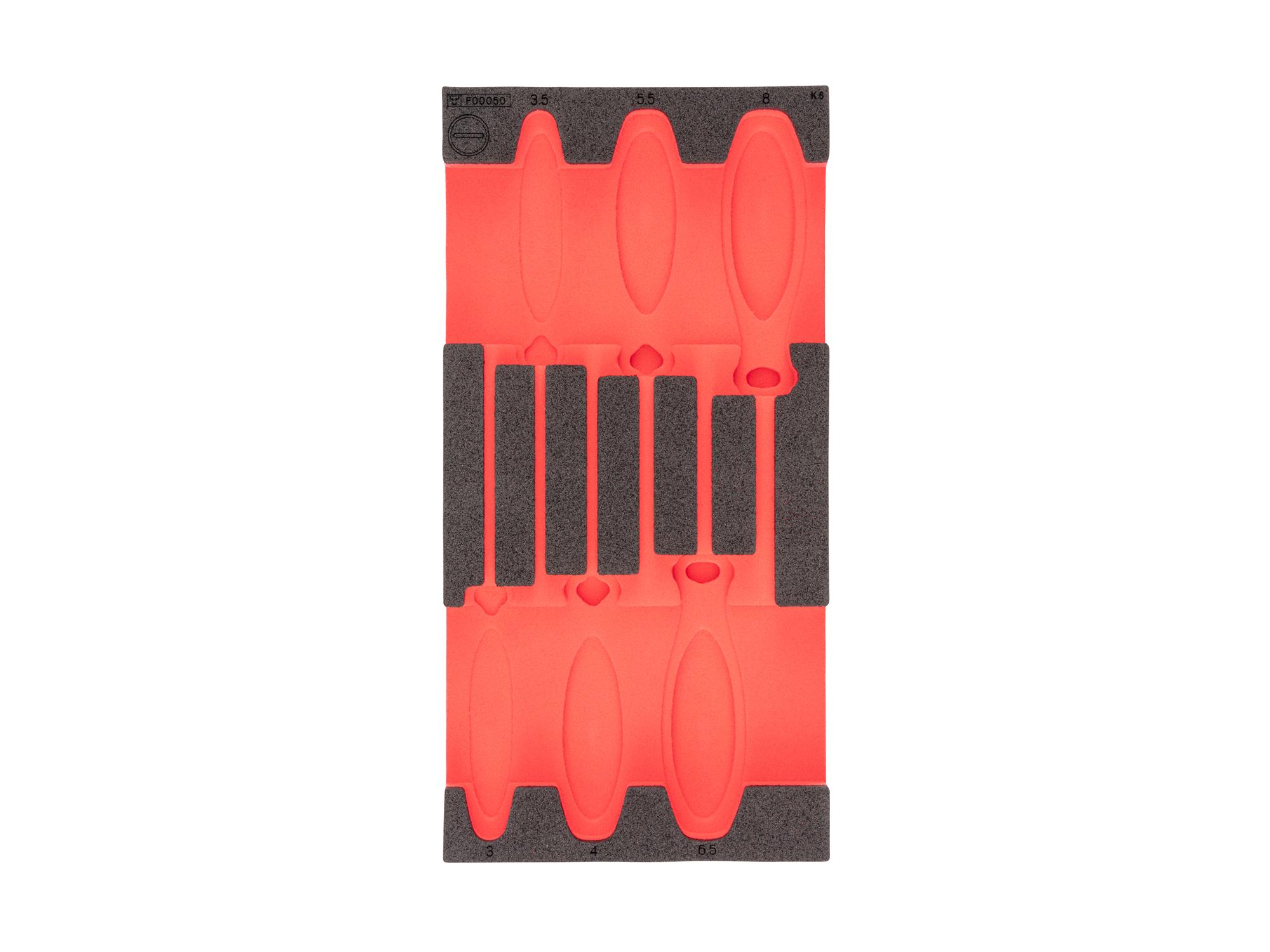 Top view of black Tekton slotted screwdriver set foam organizer. Example image; tools not included. F00050KR